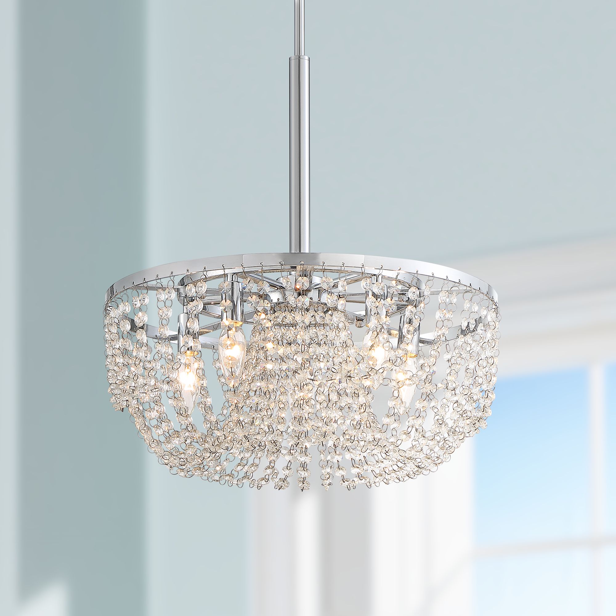 Arden 18 1/2" Wide Chrome and Crystal Strands Pendant Light