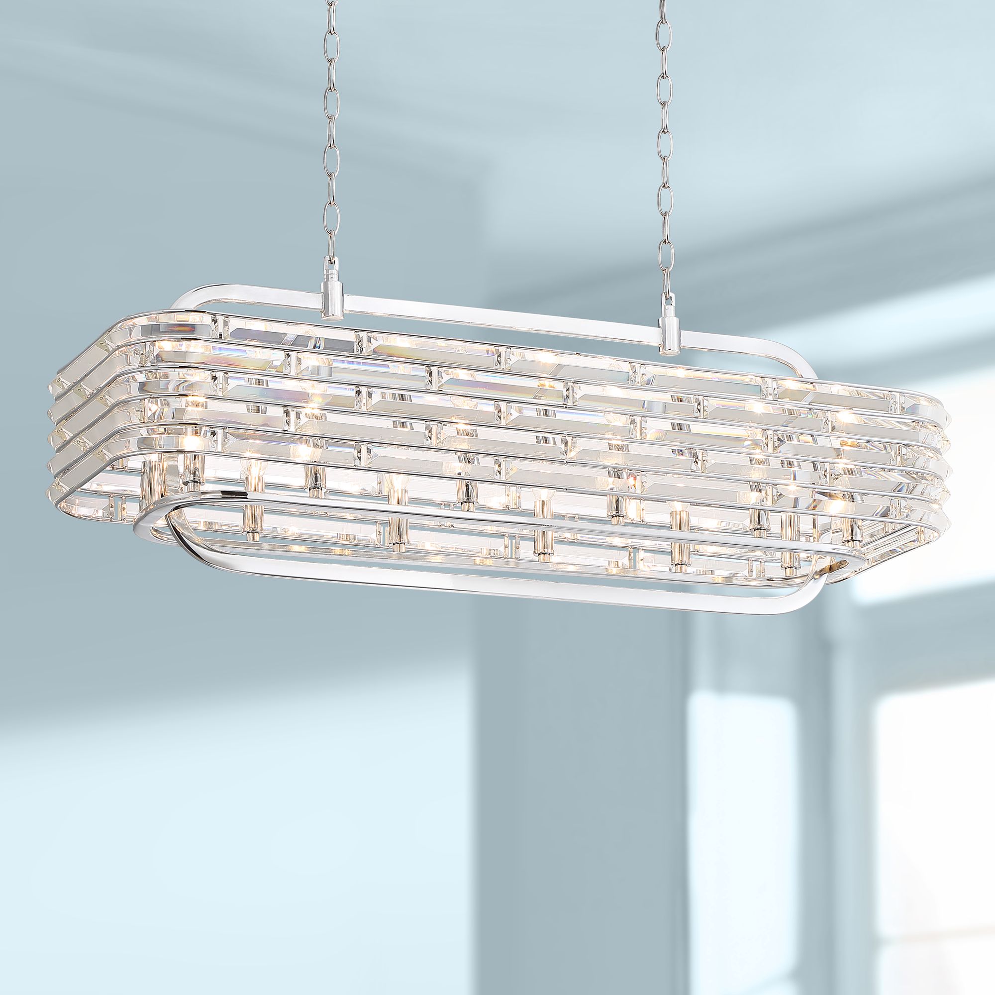 Paige 38"W Chrome and Crystal 12-Light Island Pendant Light