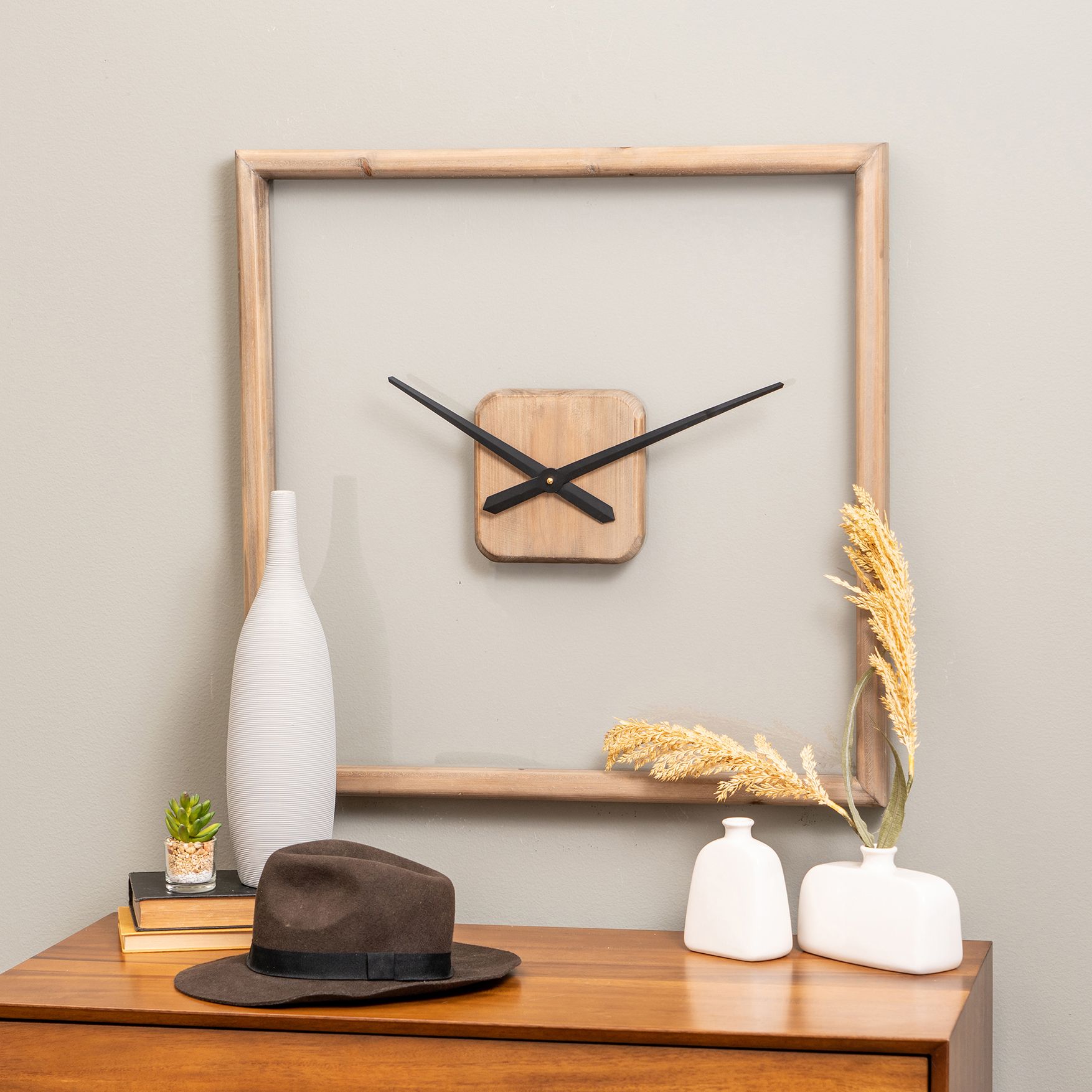 Cooper Classics Tanner Natural Wooden 26" Square Wall Clock