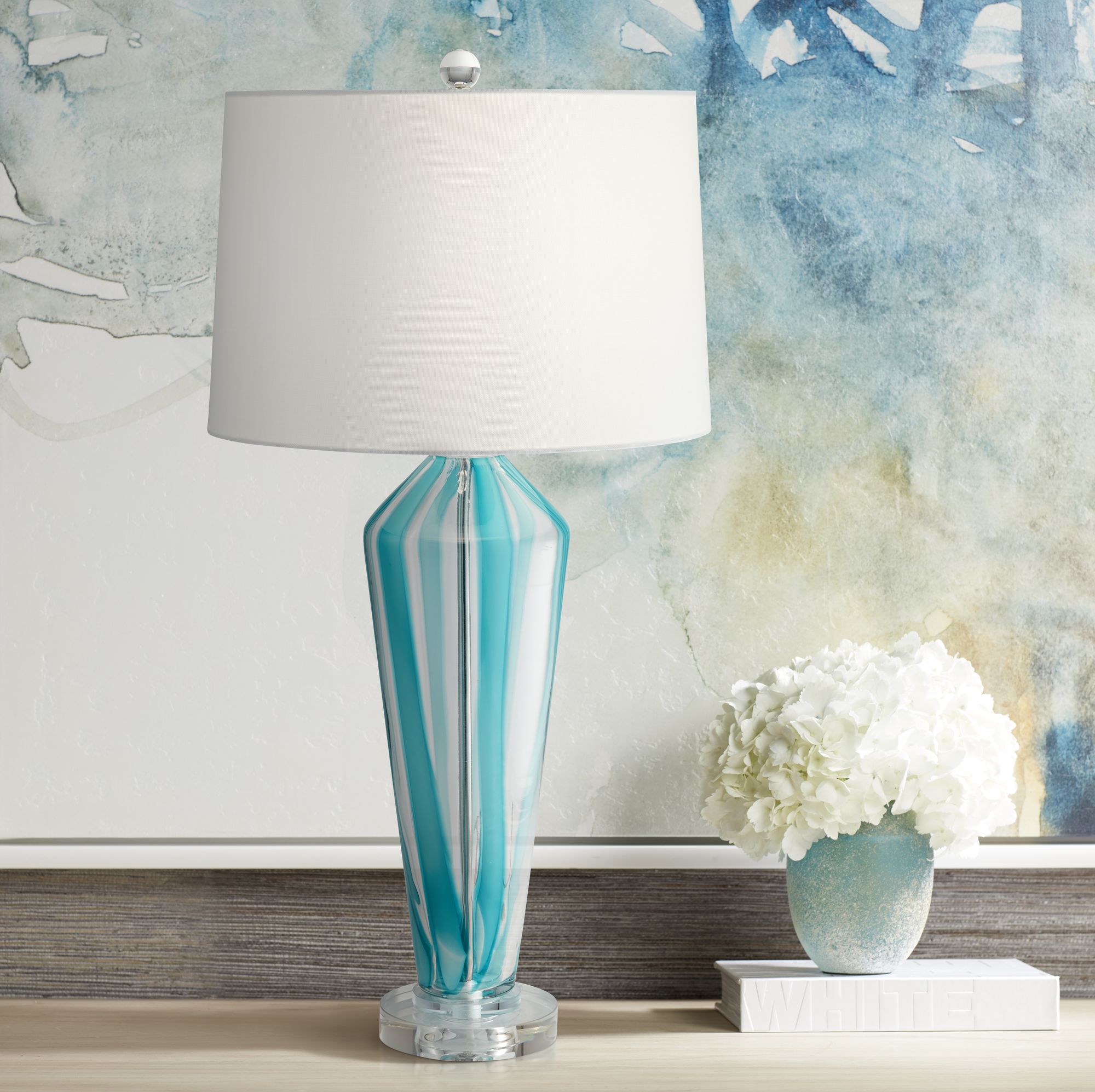Possini Euro April Blue Art Glass Table Lamp