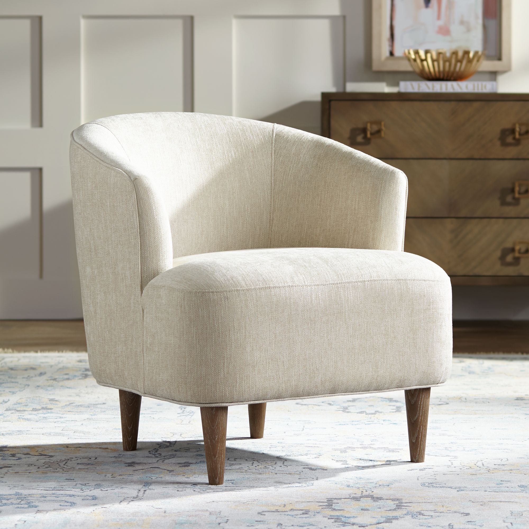 Herringbone Beige Fabric Accent Chair 79D20 Lamps Plus