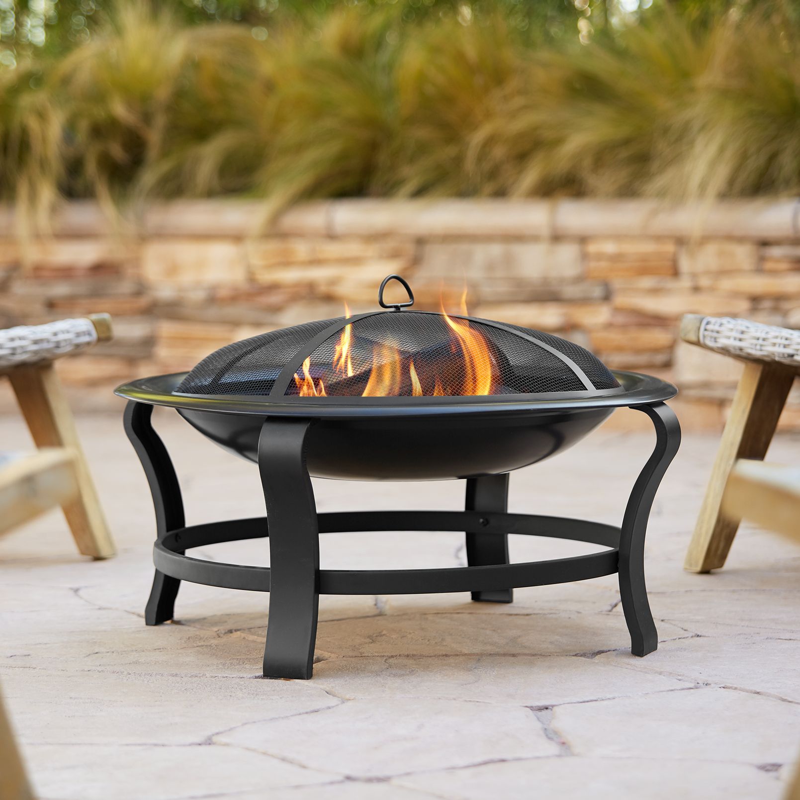 Prentiss 30" Round Powder-Coated Steel Outdoor Fire Pit