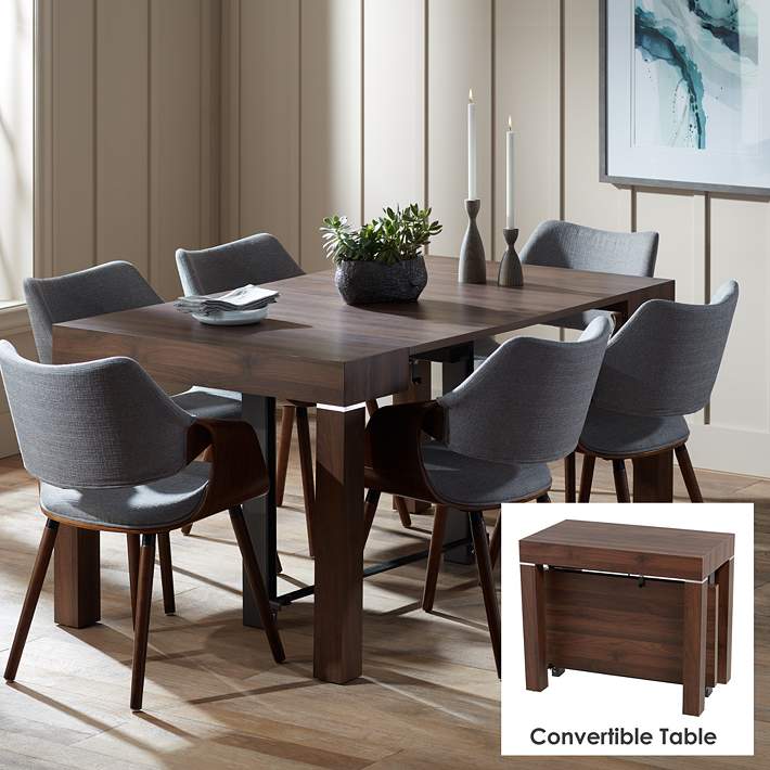 Modern Distressed Walnut 2 Leaf, Contemporary Dining Room Tables With Leaves