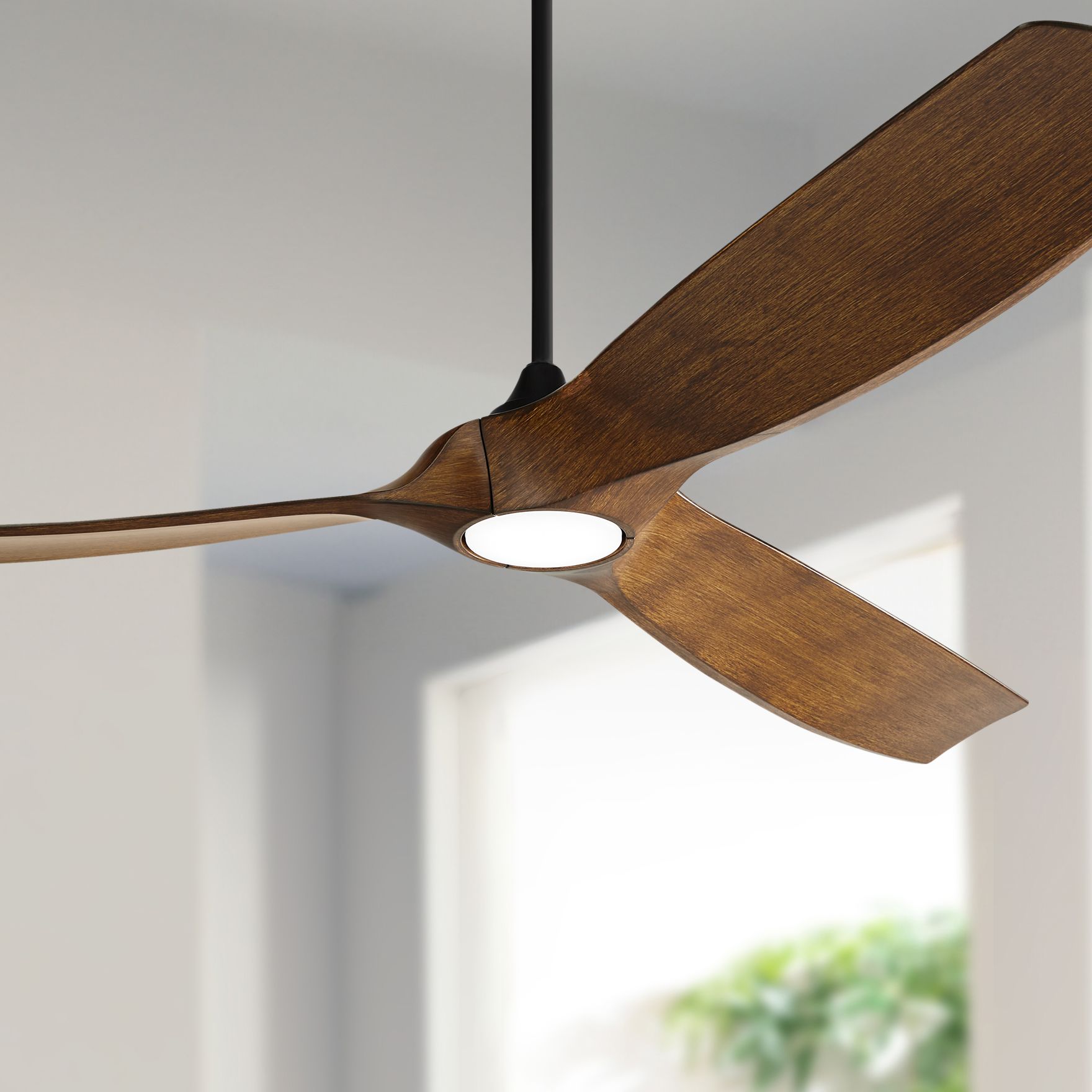 70" Kona Wind Black and Koa Damp Rated LED DC Ceiling Fan