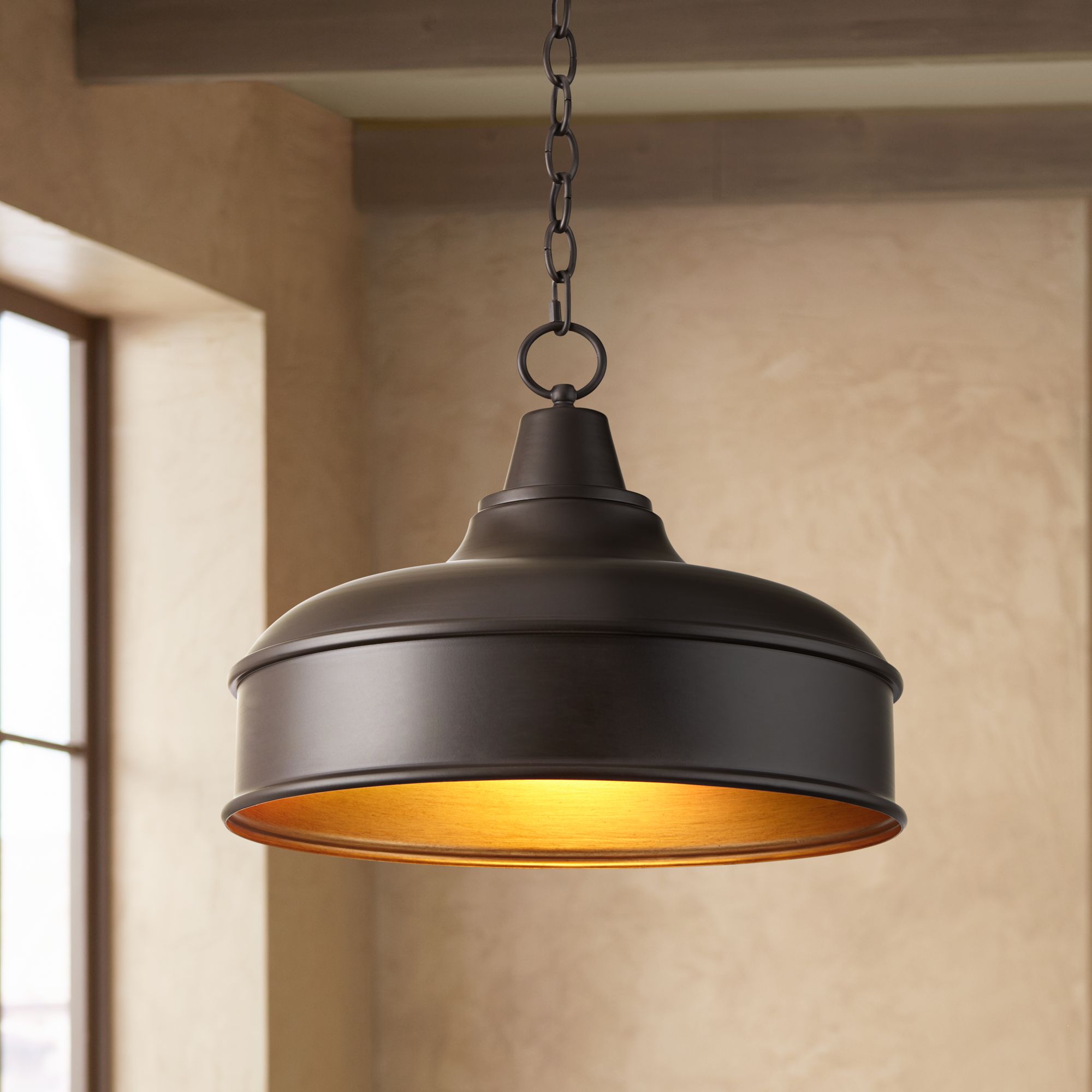 Ogden 15" Wide Bronze Dome Pendant Light