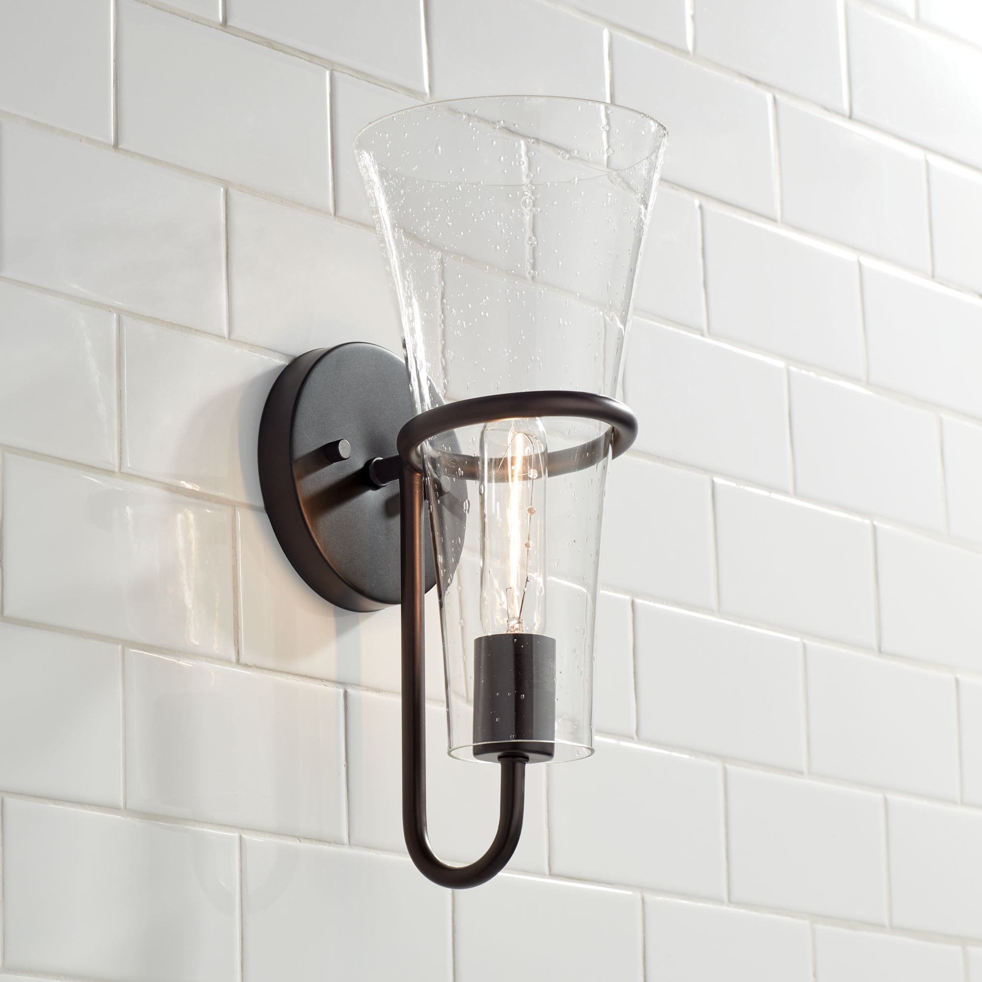 Possini Euro Montry 14" High Bronze and Glass Wall Light