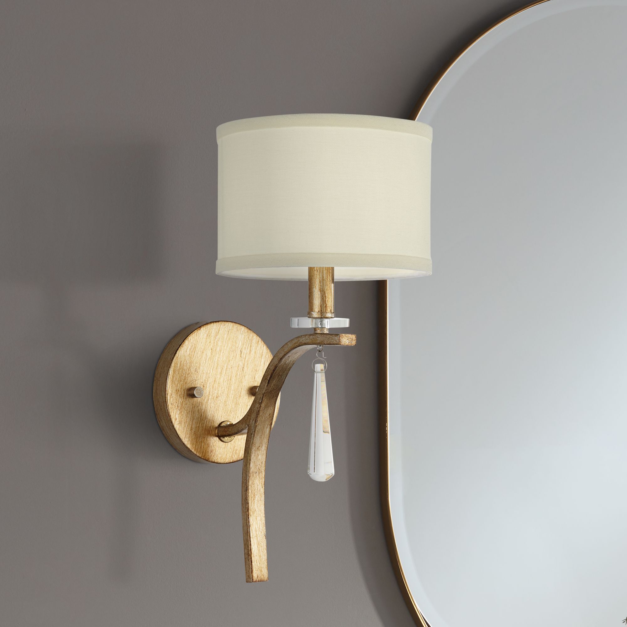 Helaine 15 1/4" High Gold and White Linen Wall Sconce