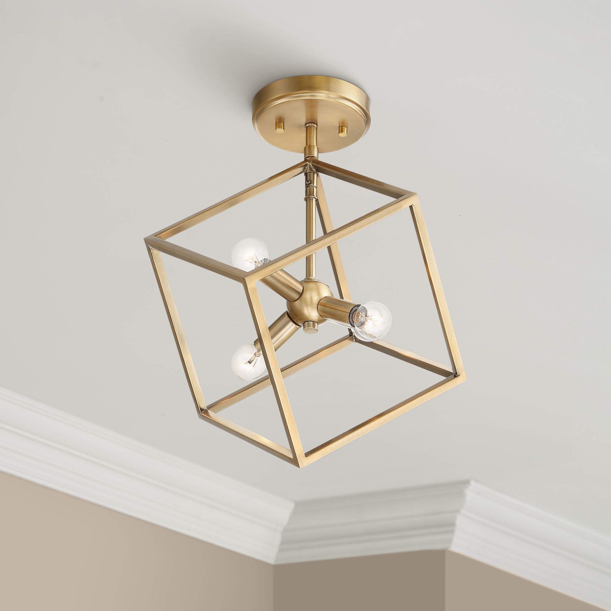 Possini Euro Verrin 13 3/4"W Warm Brass Cube Ceiling Light