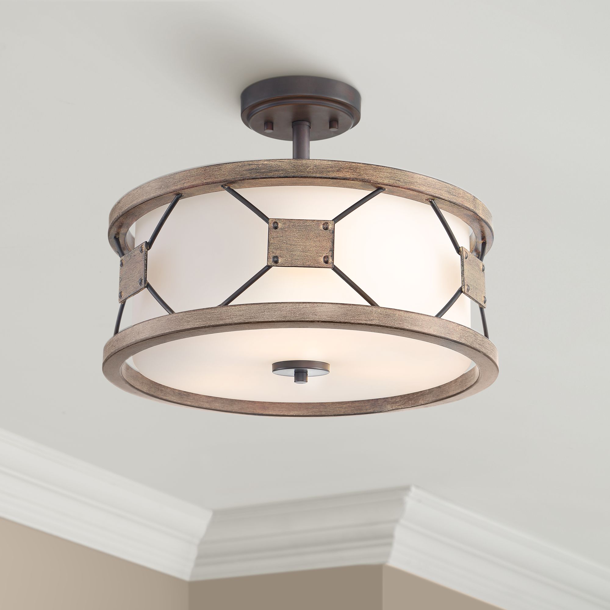 Possini Euro Gracemont 16" Wide Wood Grain Ceiling Light