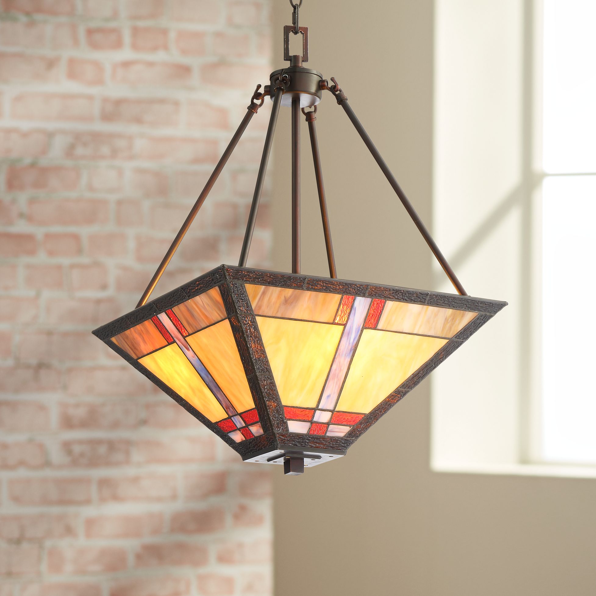 Robert Louis Tiffany Joshua 16" Wide Glass 3-Light Pendant