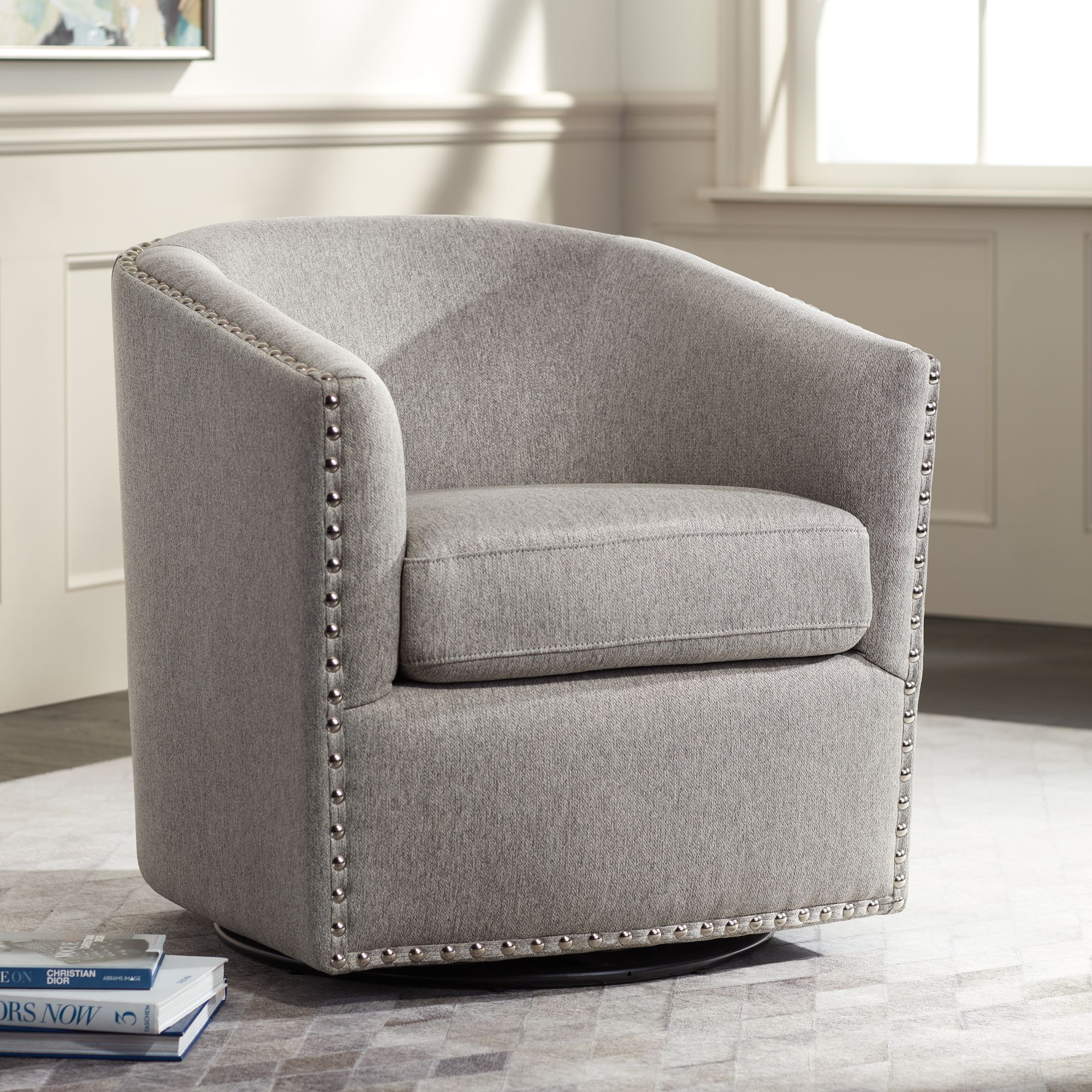 Fullerton II Light Gray Swivel Accent Chair 79H35