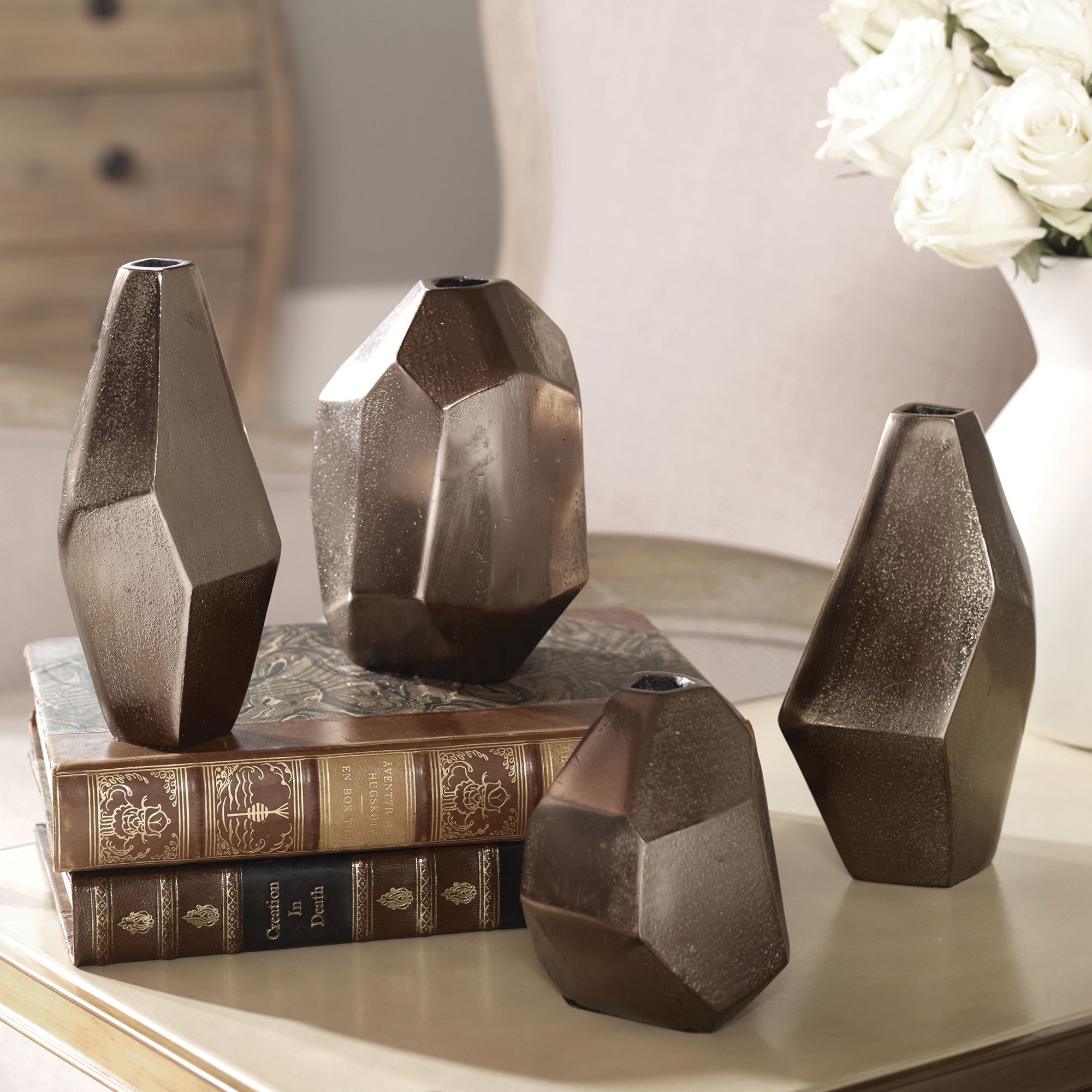Uttermost Amna Bronze Geometric Metal Vases Set of 4