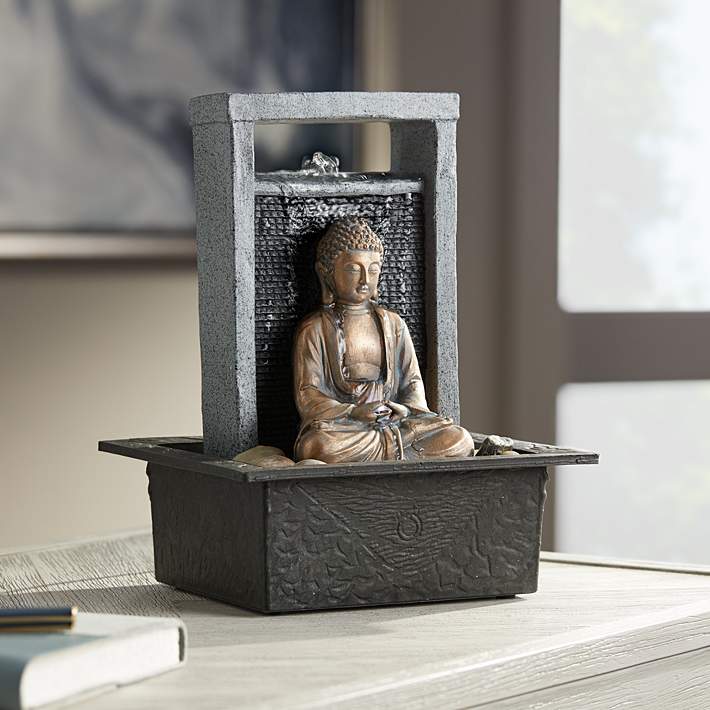 Buddha Hands 11" High Charcoal LED Lighted Tabletop Fountain 