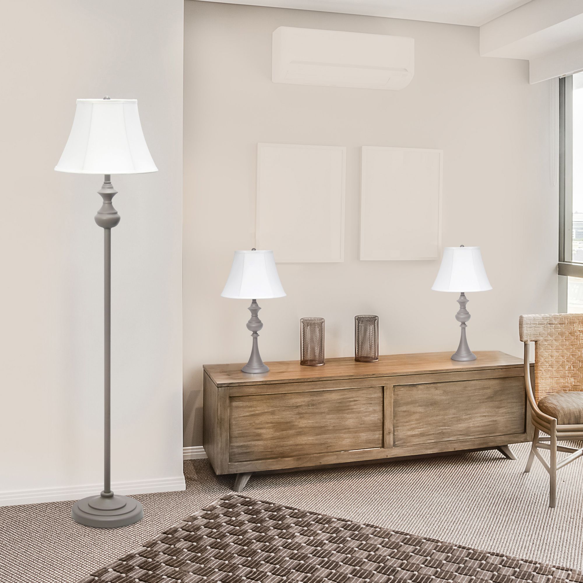 Elegant Designs Gray 3-Piece Floor and Table Lamp Set