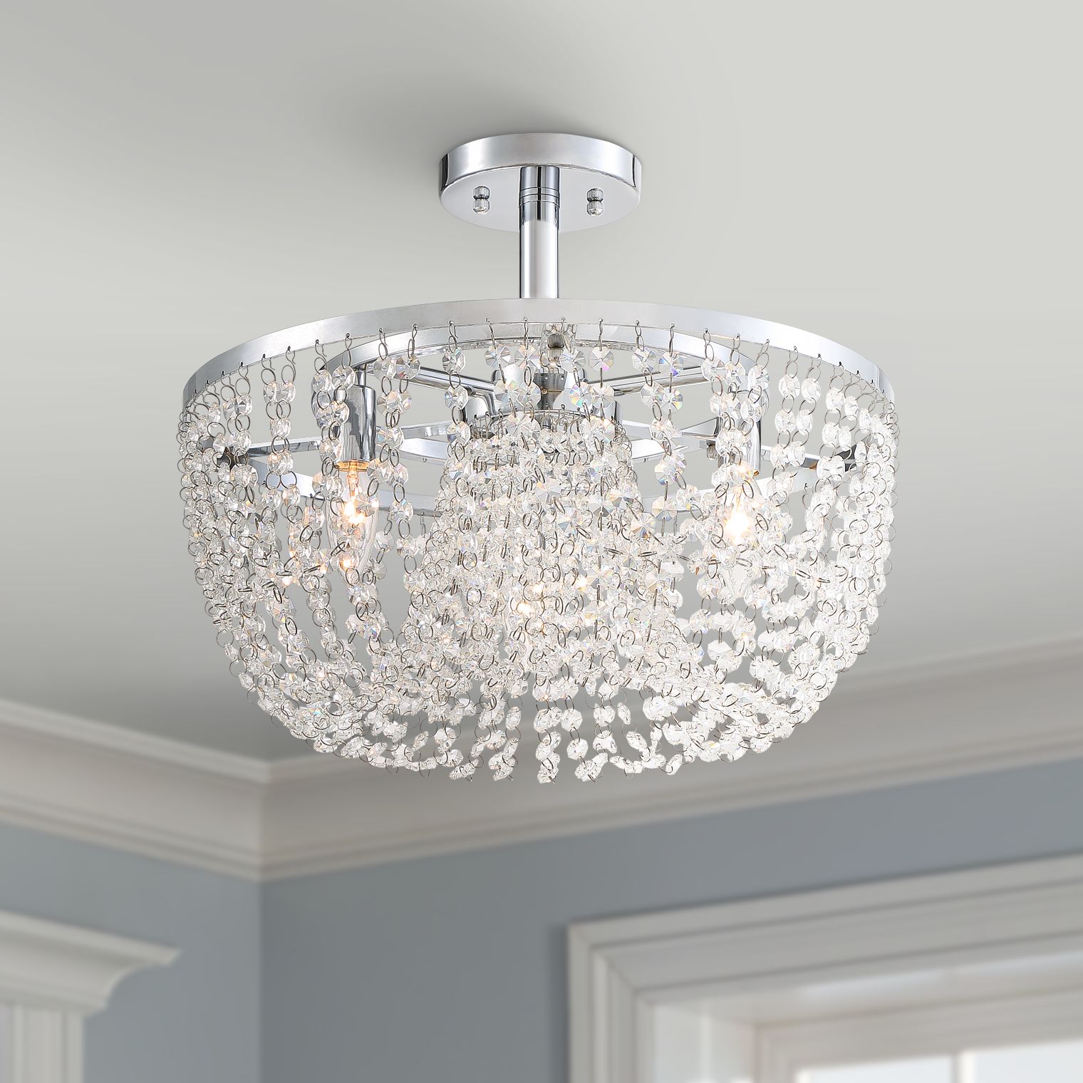 Stiffel 17" Wide Karol Chrome and Crystal Strand Ceiling Light
