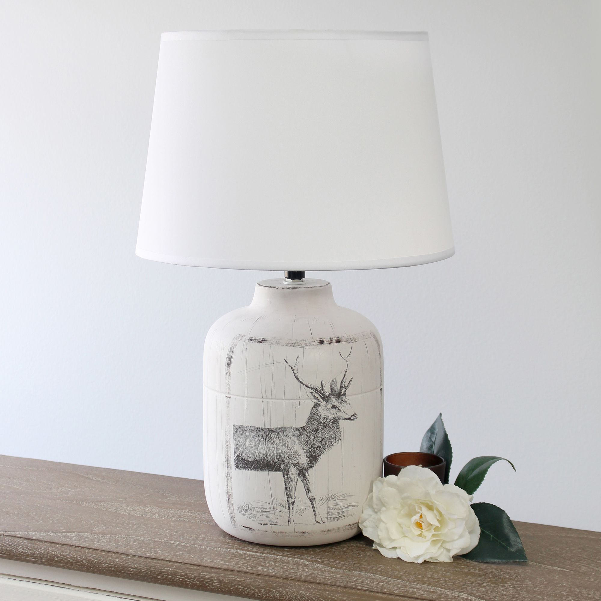 Simple Designs 17" High White-Washed Deer Accent Table Lamp