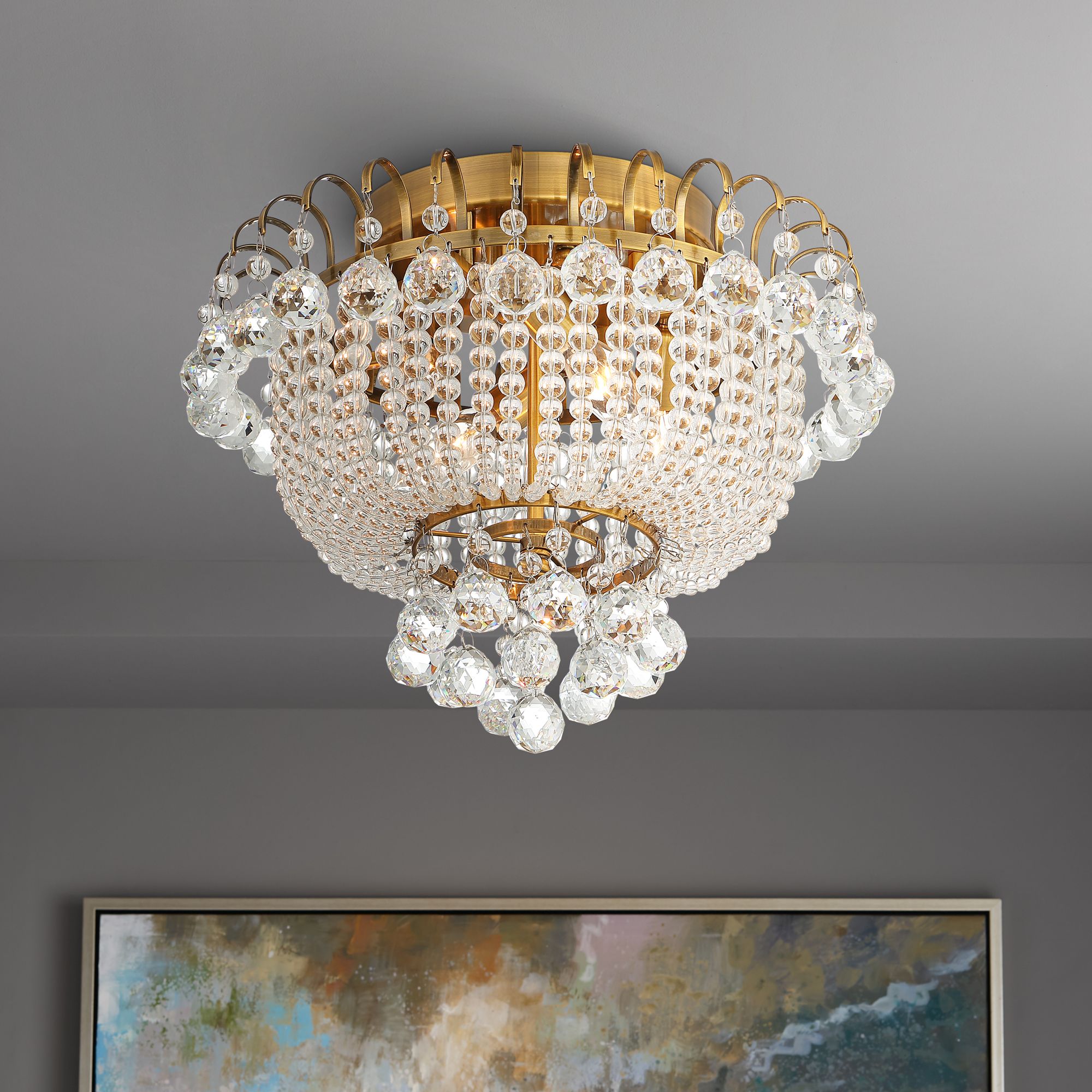 Stiffel 15" Wide Eleina Golden Bronze and Crystal Ceiling Light
