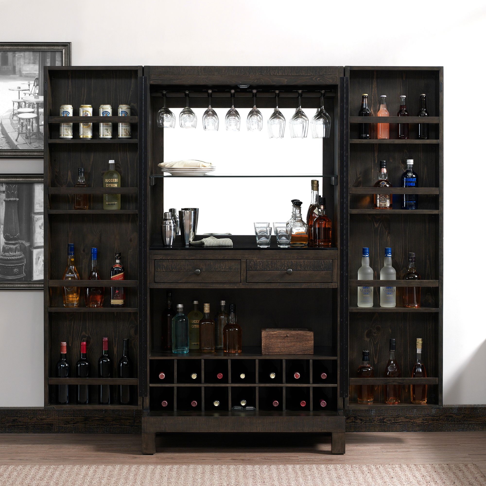 Capella 73" High Cappuccino 2-Door Wine and Bar Cabinet