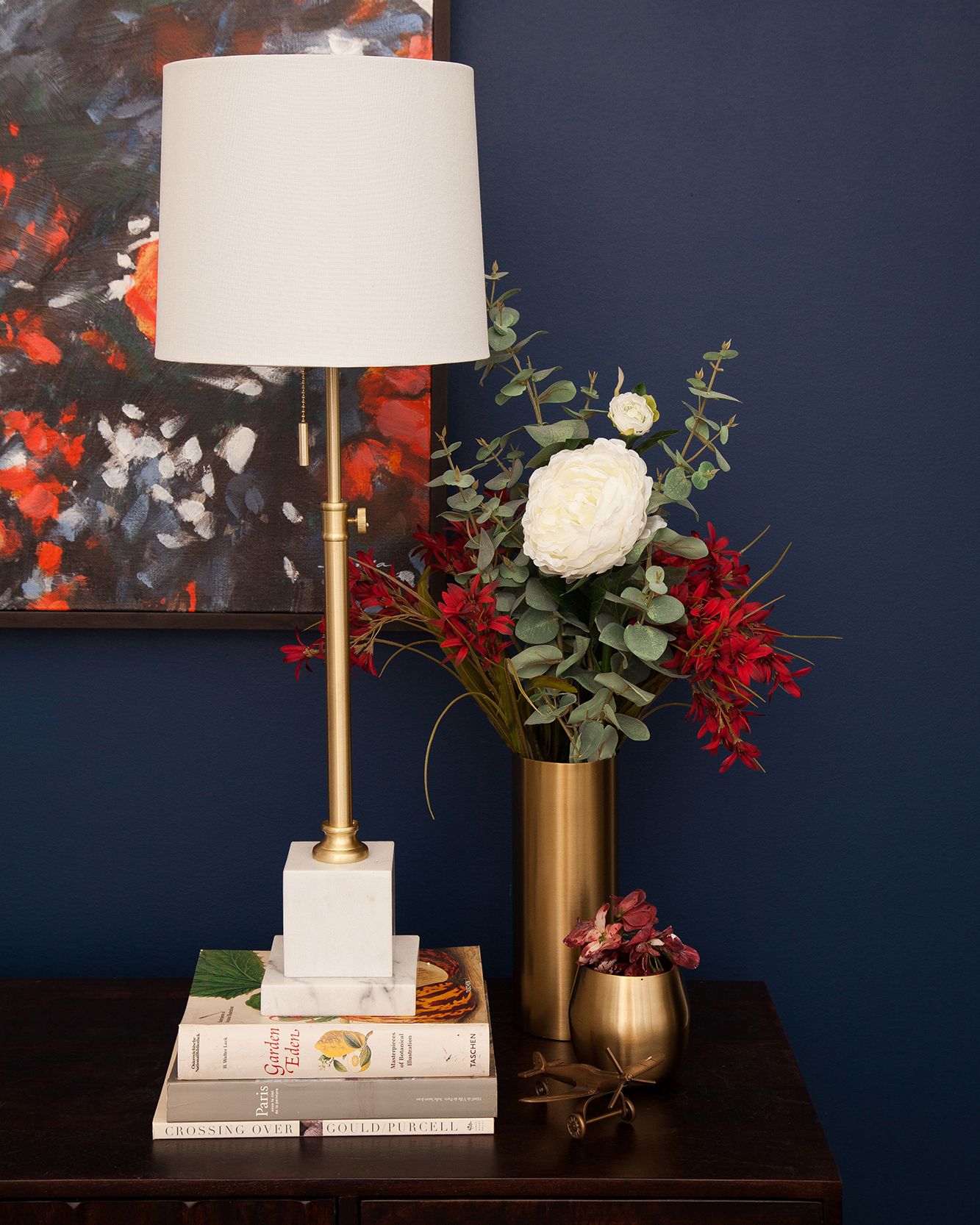 Skeet Polished Brass Adjustable Height Table Lamp