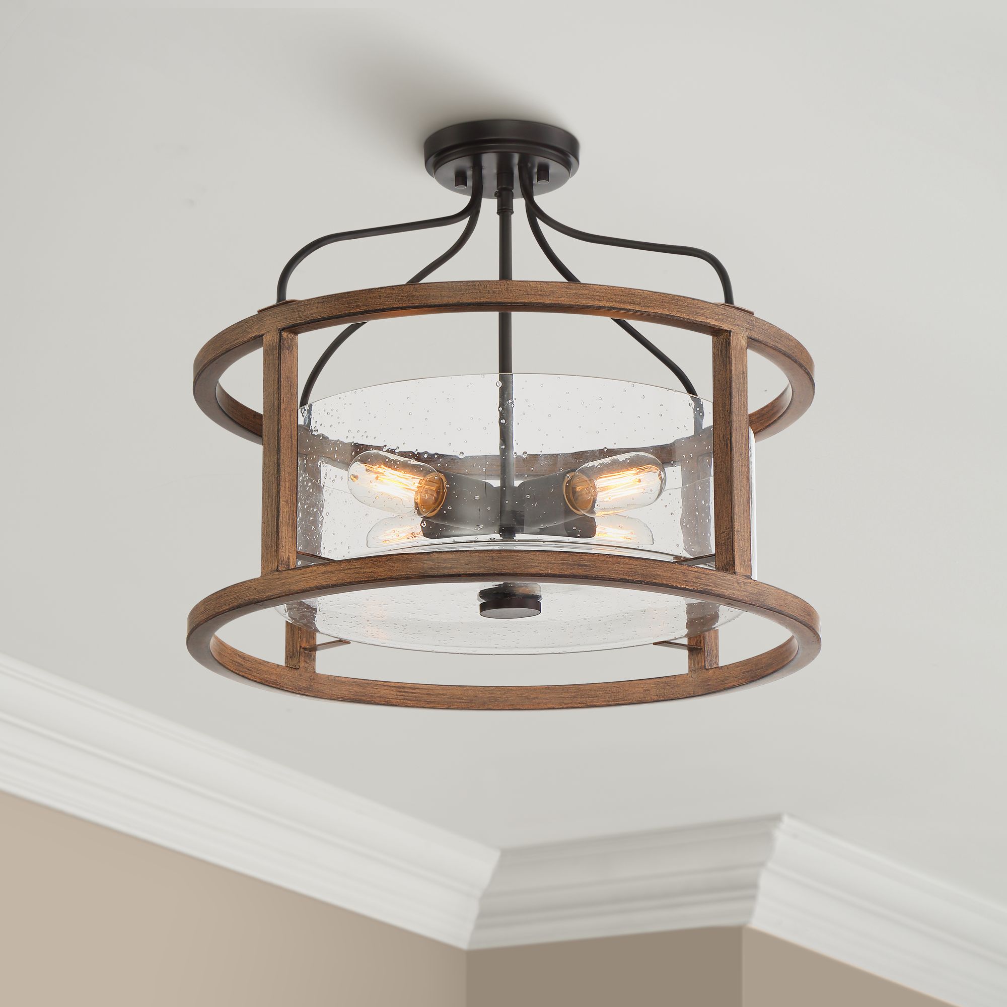 Possini Euro 20 1/4" Wide Open Orb Bronze Wood Ceiling Light