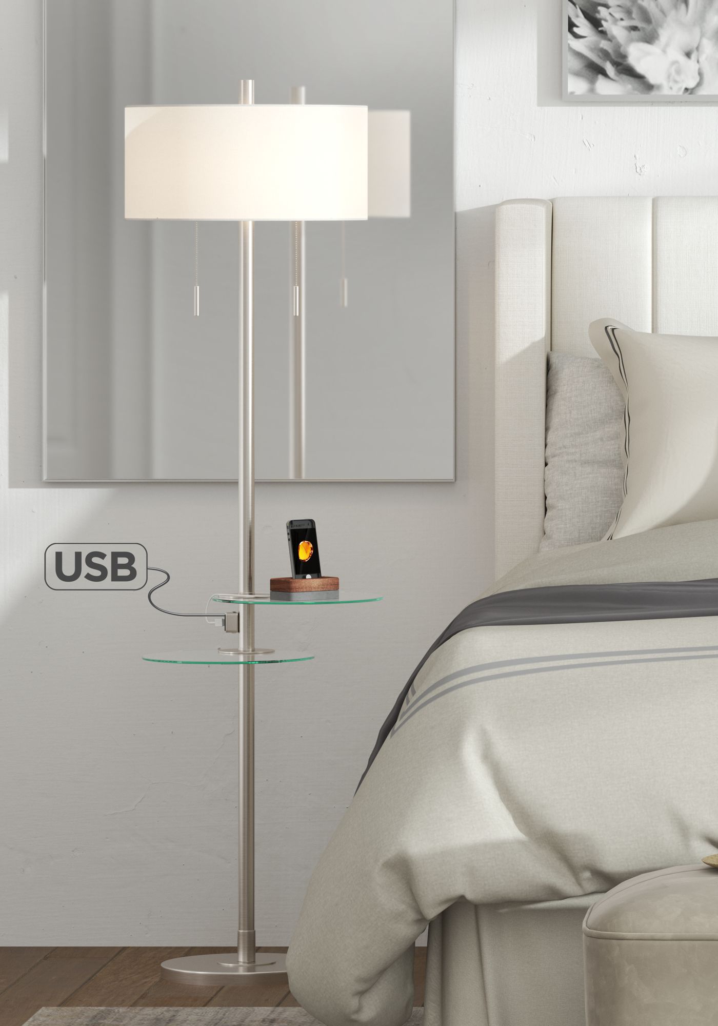 Possini Euro Concierge Double Tray Floor Lamp with USB