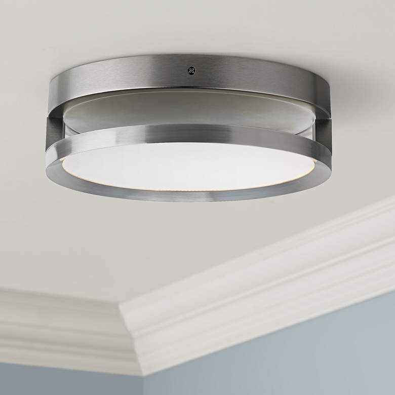 Image 1 Finch Float 12" Round Satin Nickel LED Ceiling Light