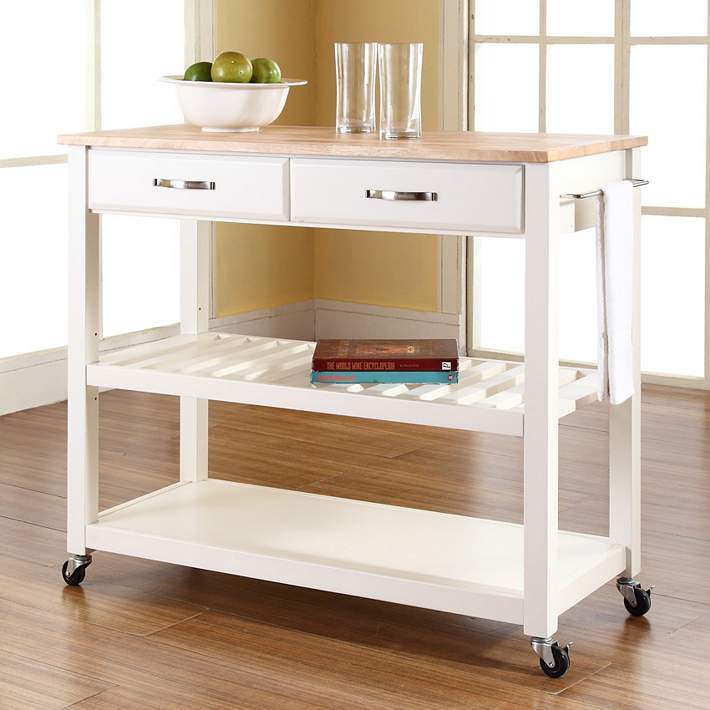 Sheffield 42 Wide White Finish Kitchen, Rolling Kitchen Island Cart With Seating