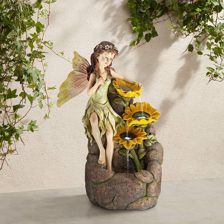 Image 1 Garden Fairy with Sunflowers 26" High Floor Fountain