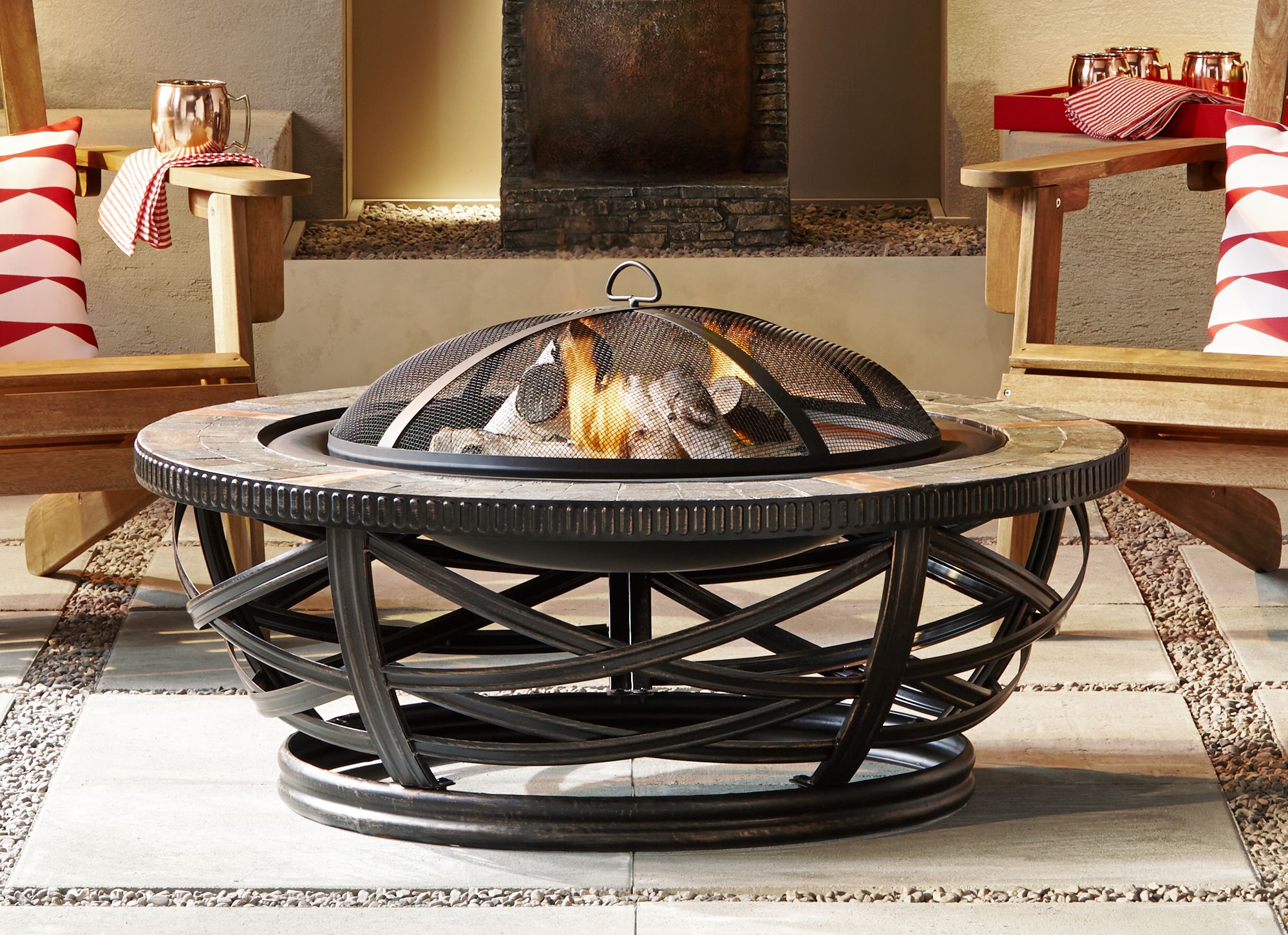Glendale 40" Wide Tuscan Slate Round Steel Outdoor Fire Pit