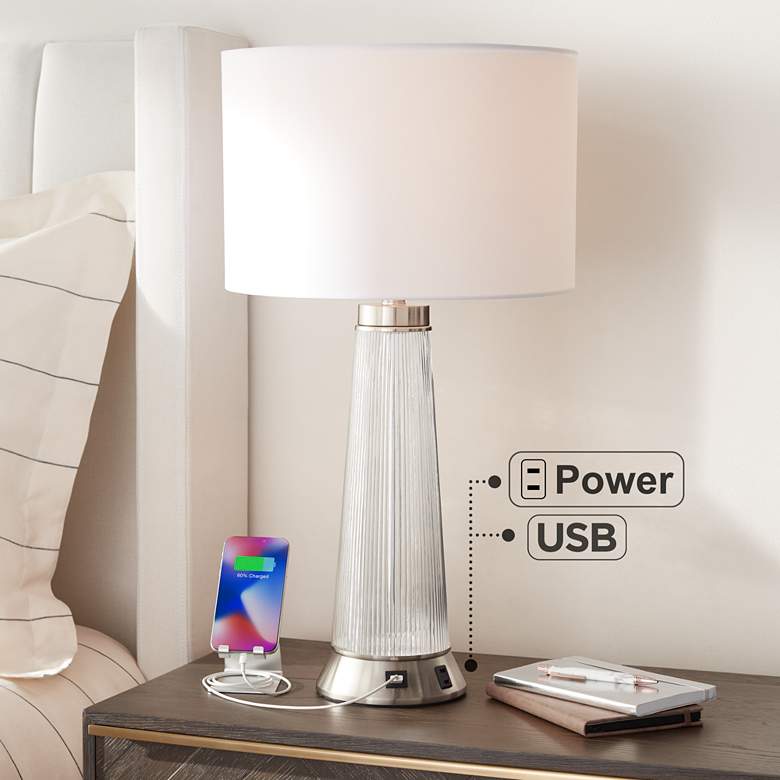 Hamish Metal and Glass USB Table Lamp with Outlet
