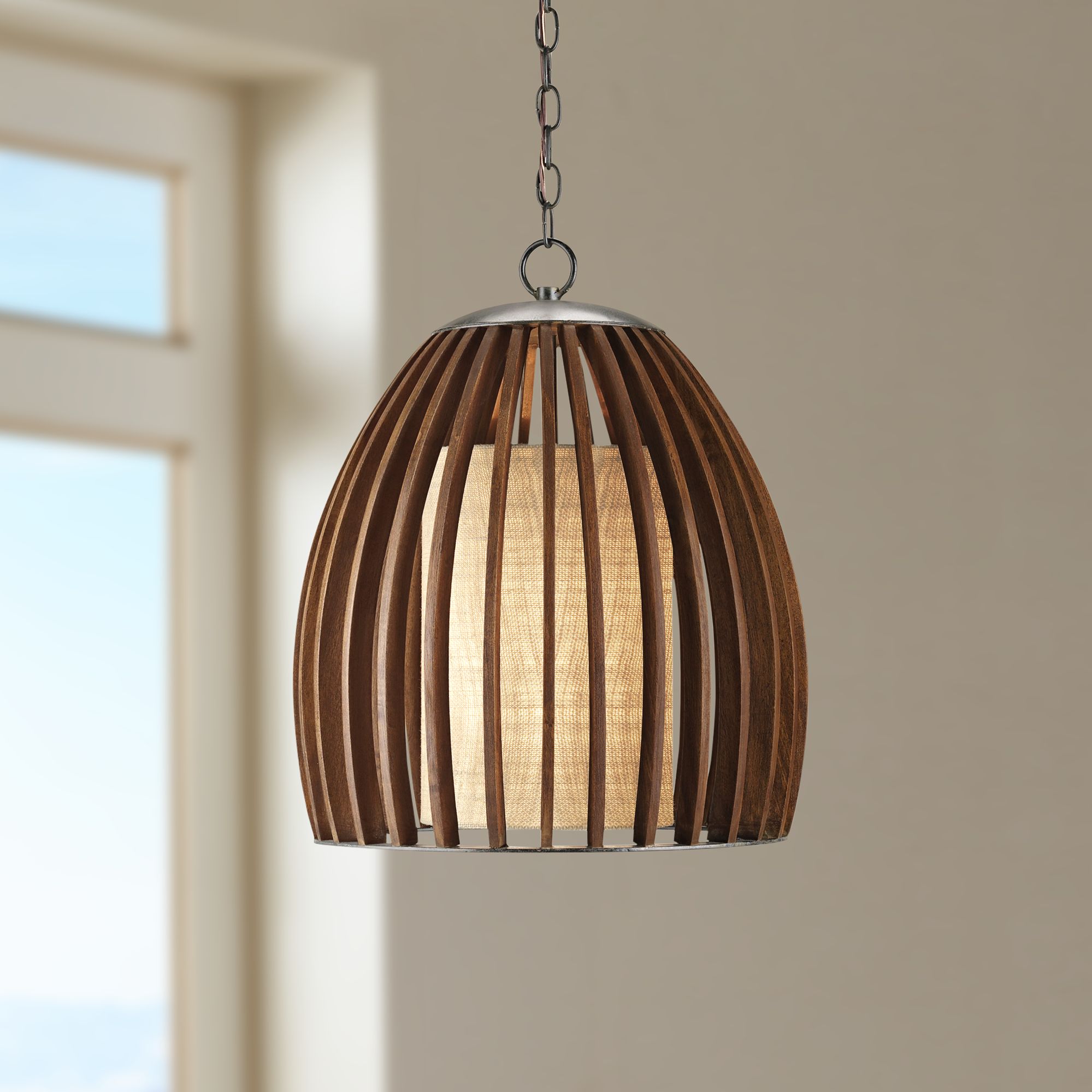 Carling 17" Wide Polished Fruitwood Pendant Light