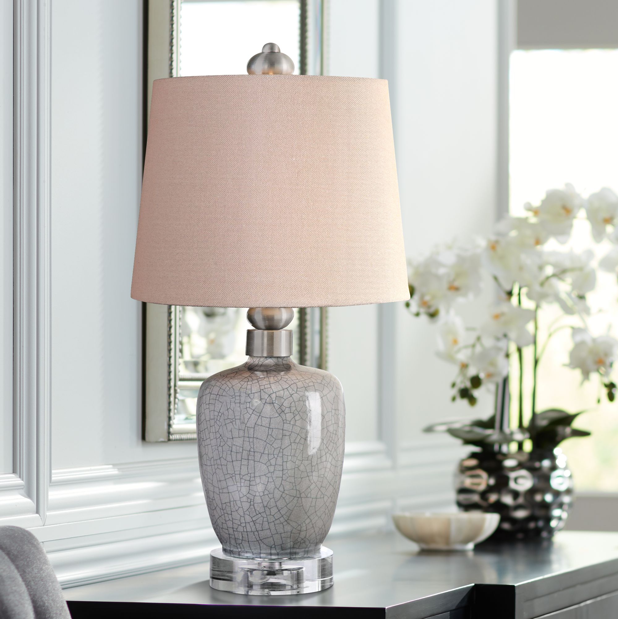 Uttermost Ovidius Mini 18"H Crackle Gray Ceramic Table Lamp