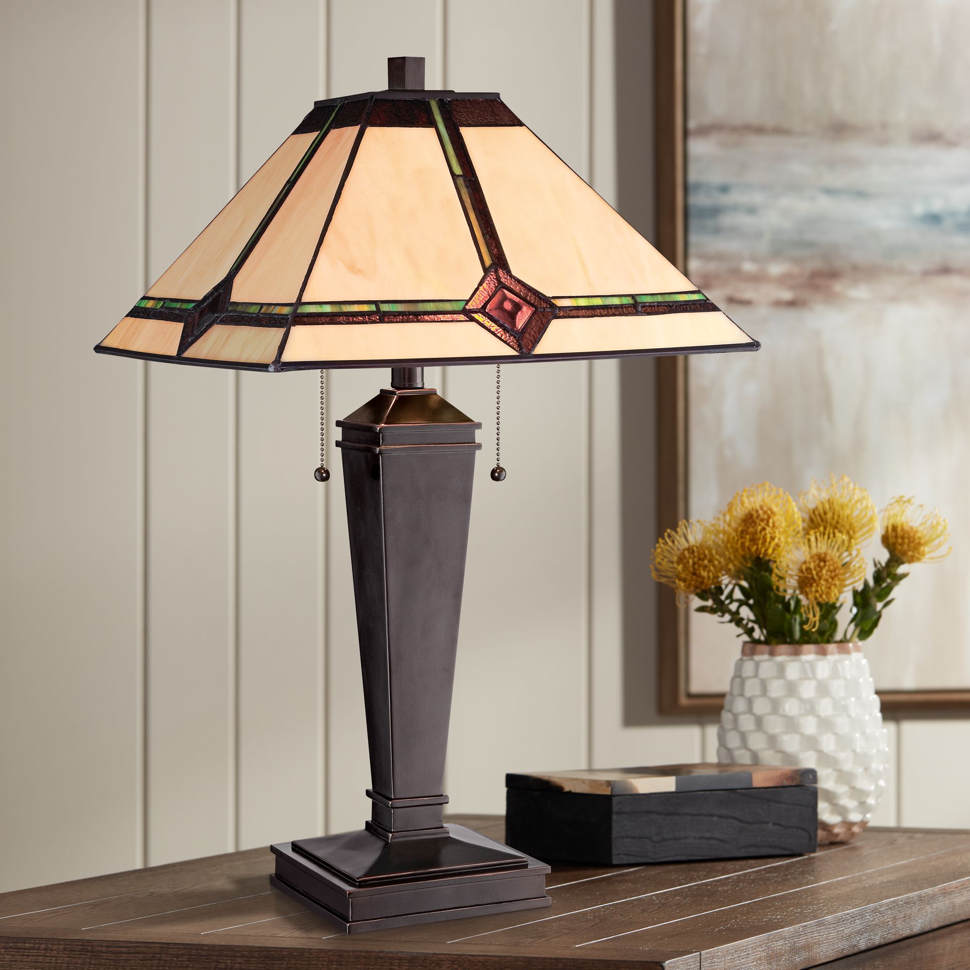 Lite Source Karysa Tiffany Glass Bronze Table Lamp