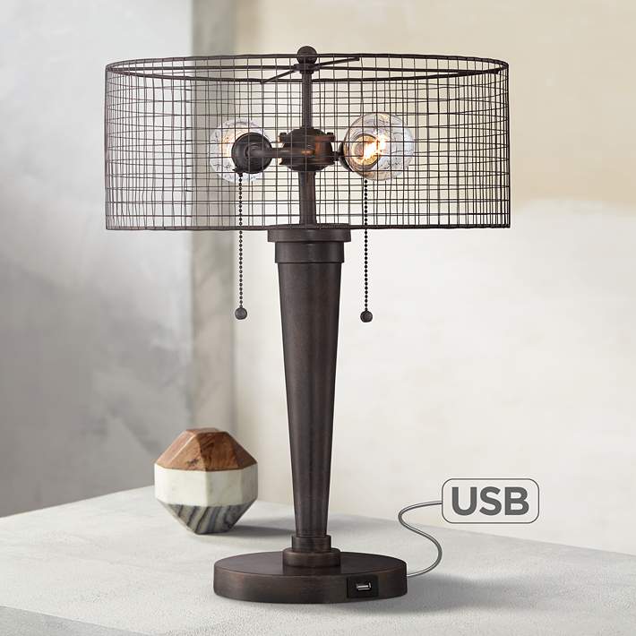 Nolan 20 3 4 High Industrial Cage Usb Table Lamp