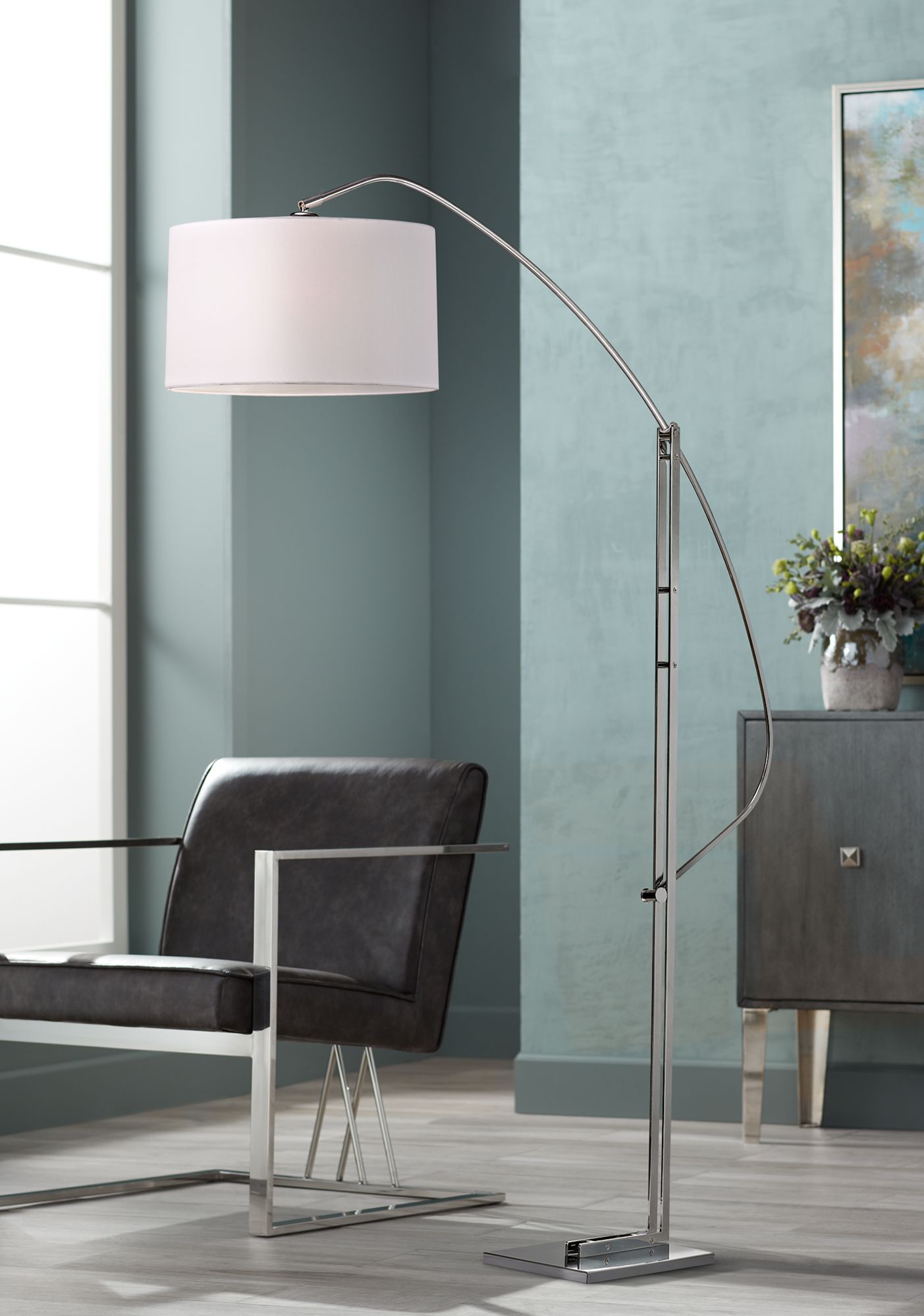 Assissi Adjustable Height Modern Nickel Floor Lamp