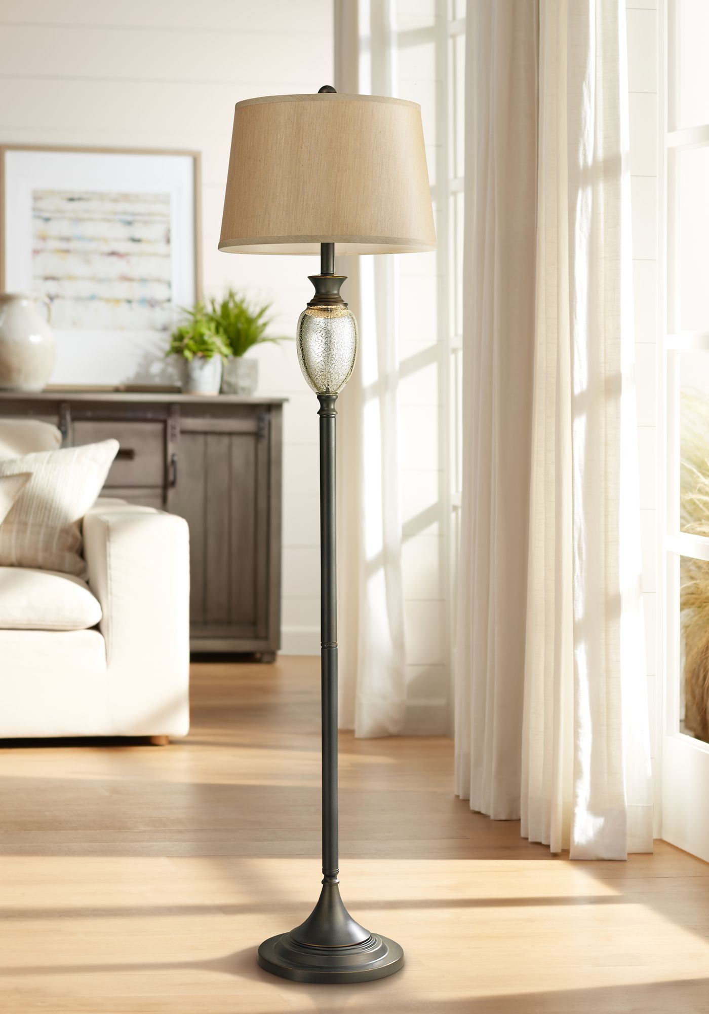 Caledon 63" High Mercury Glass and Bronze Floor Lamp