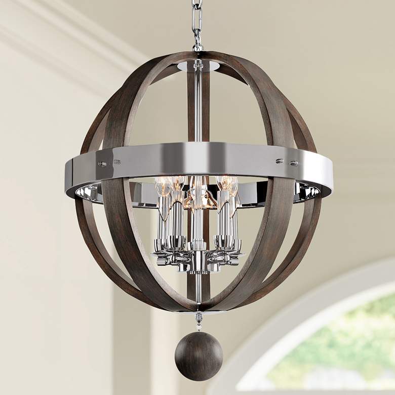 Sharlow Charcoal and Silverleaf Glass 19&quot;W 5-Light Pendant