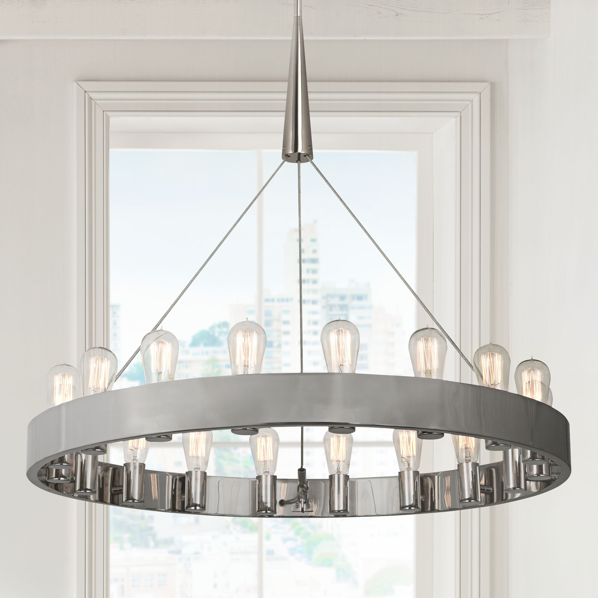 Candelaria 35" Wide Nickel Finish Modern Ring Chandelier