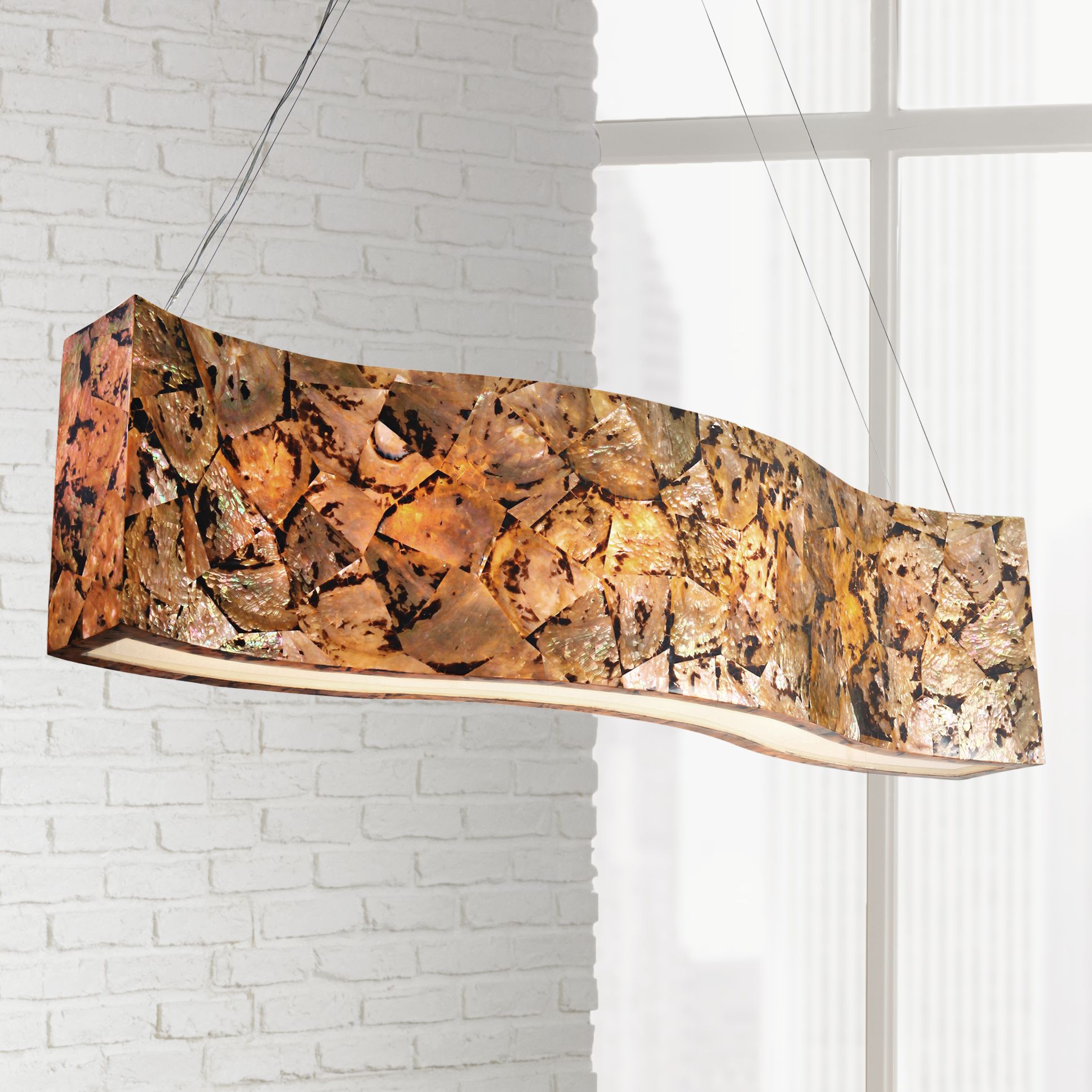 Varaluz Big 48"W Chocolate Tiger Shell Linear Chandelier