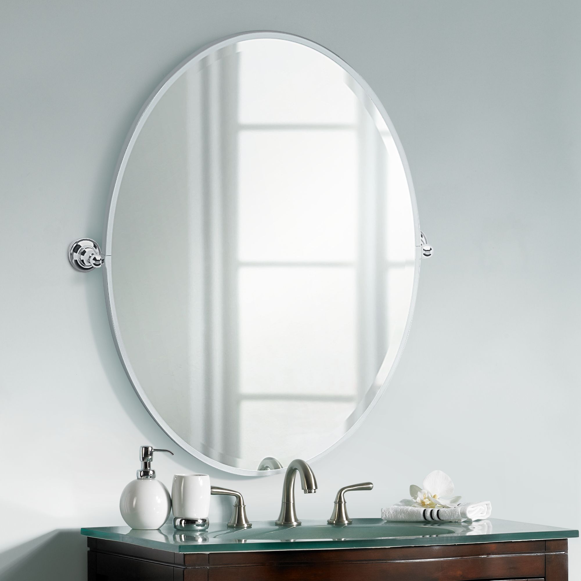 Gatco Tiara Chrome 28 3/4" x 33" Oval Wall Mirror