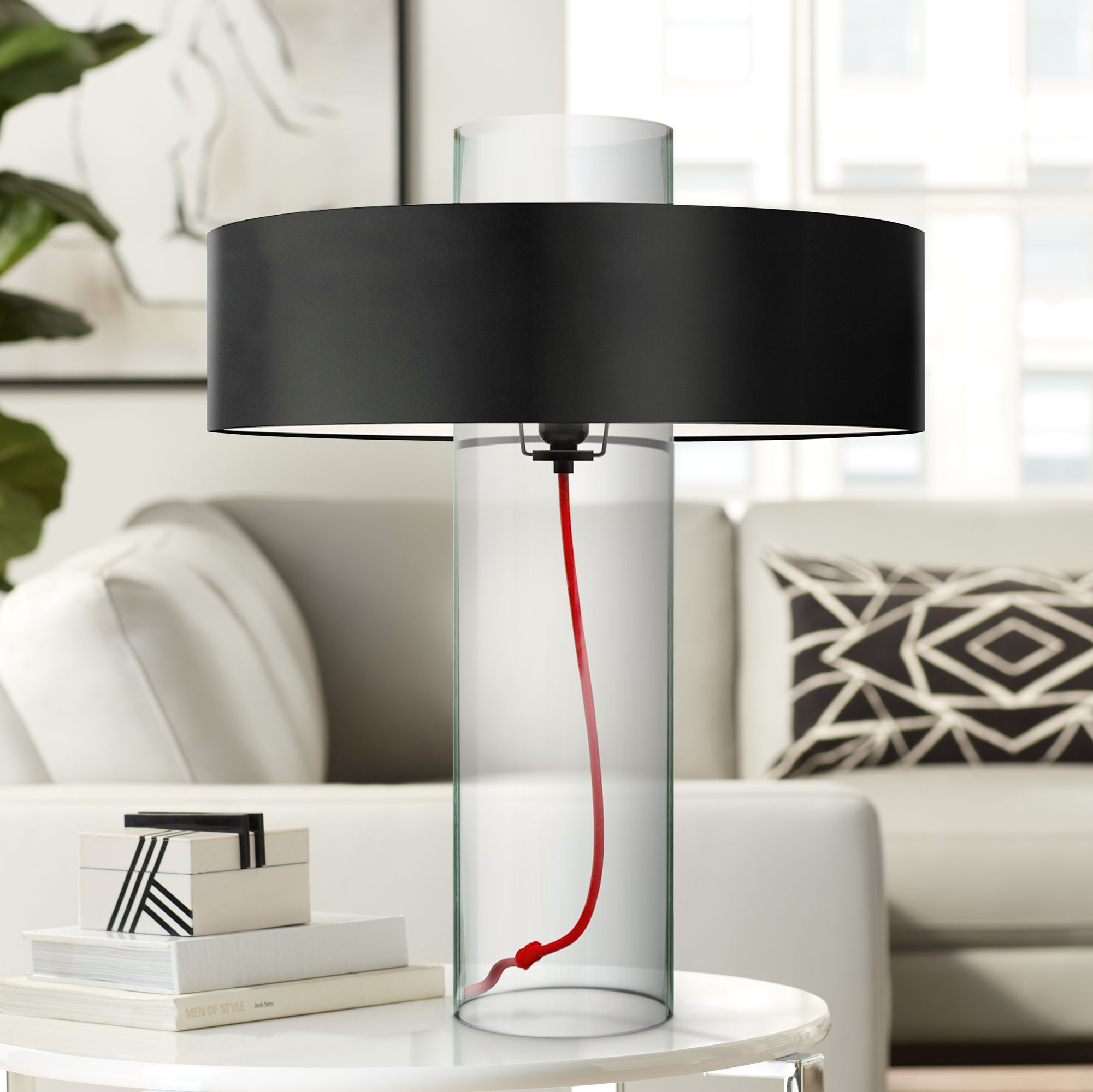 Sonneman Level Clear Glass Table Lamp with Black Shade