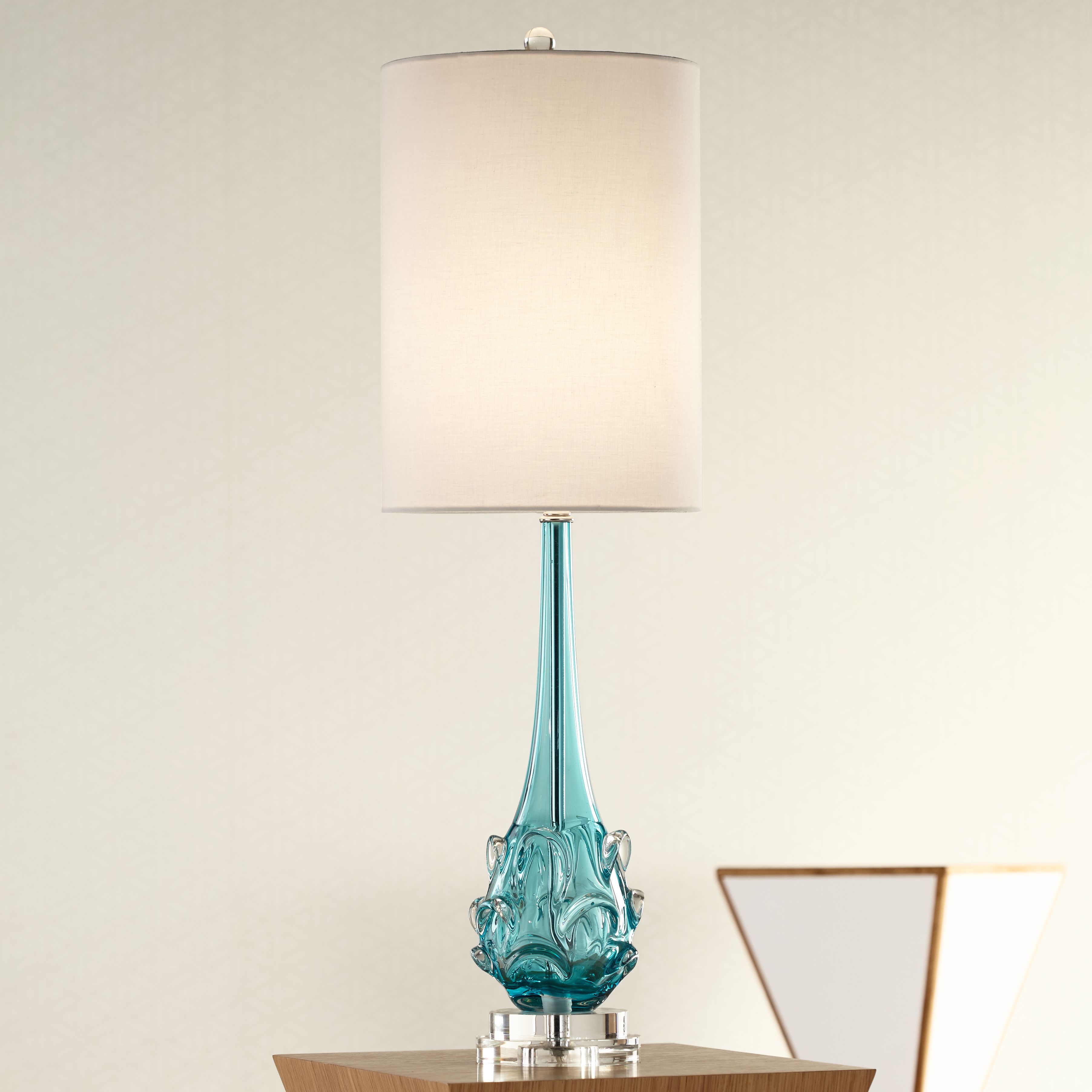 Possini Euro Dinah Modern Blue Art Glass Table Lamp