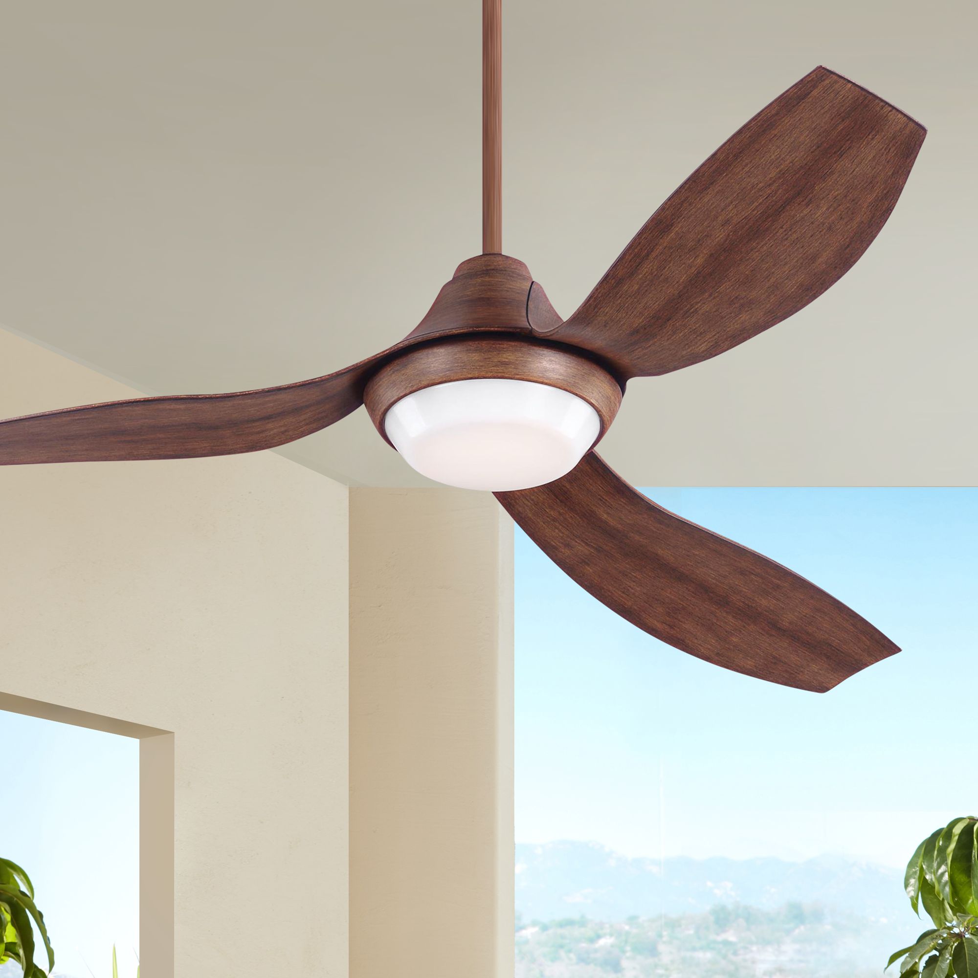 56" Monte Carlo Avvo Koa Damp Rated LED Ceiling Fan