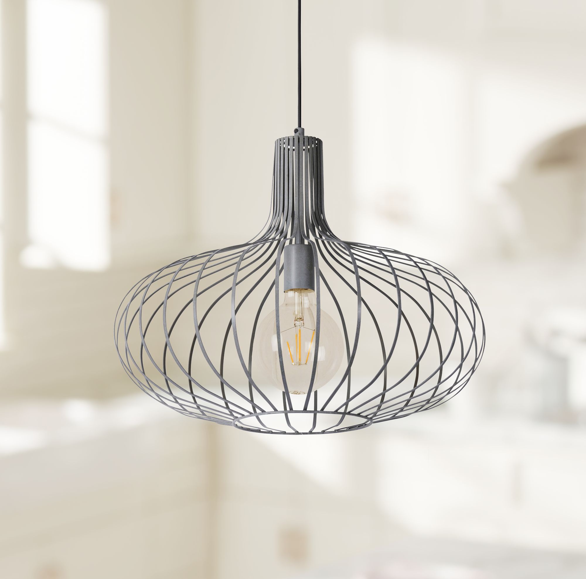 Florabelle 19 3/4"W Textured Gray Open Cage Pendant Light