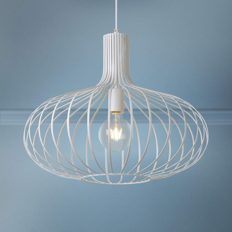 Rosalind 19 3/4&quot; Wide Textured White Open Cage Pendant Light
