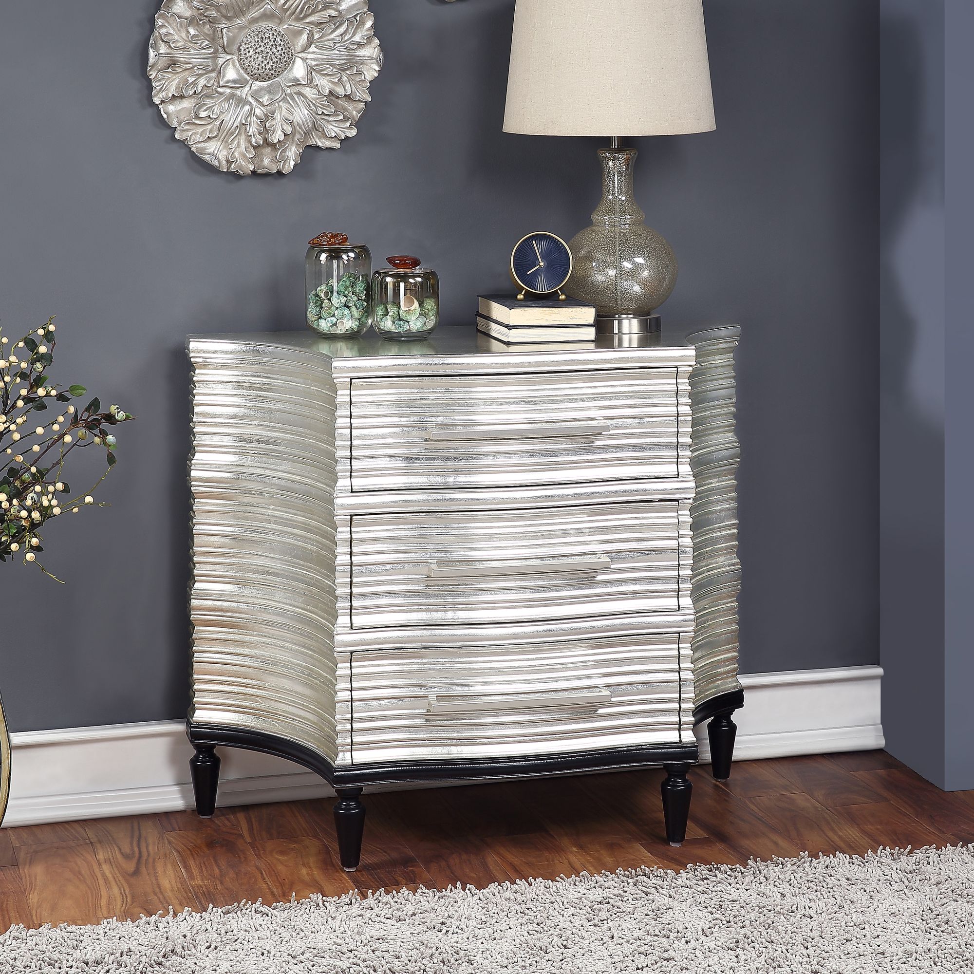 Silver Wood 39" Wide Concave Side Accent Chest
