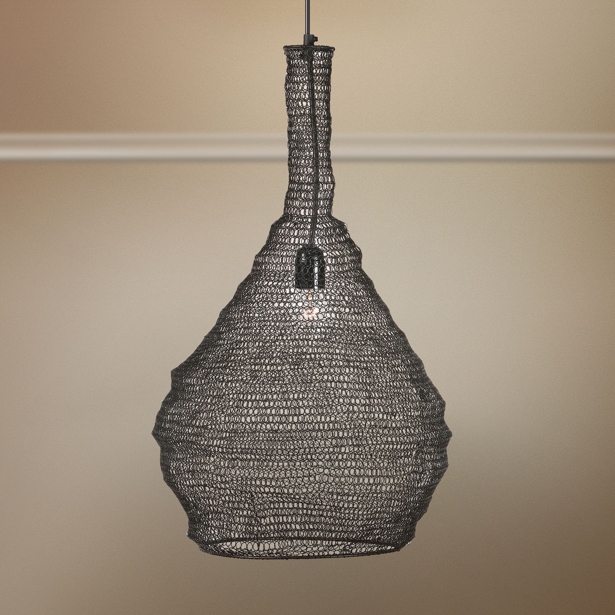 Garatun 15" Wide Black Mesh Metal Pendant Light