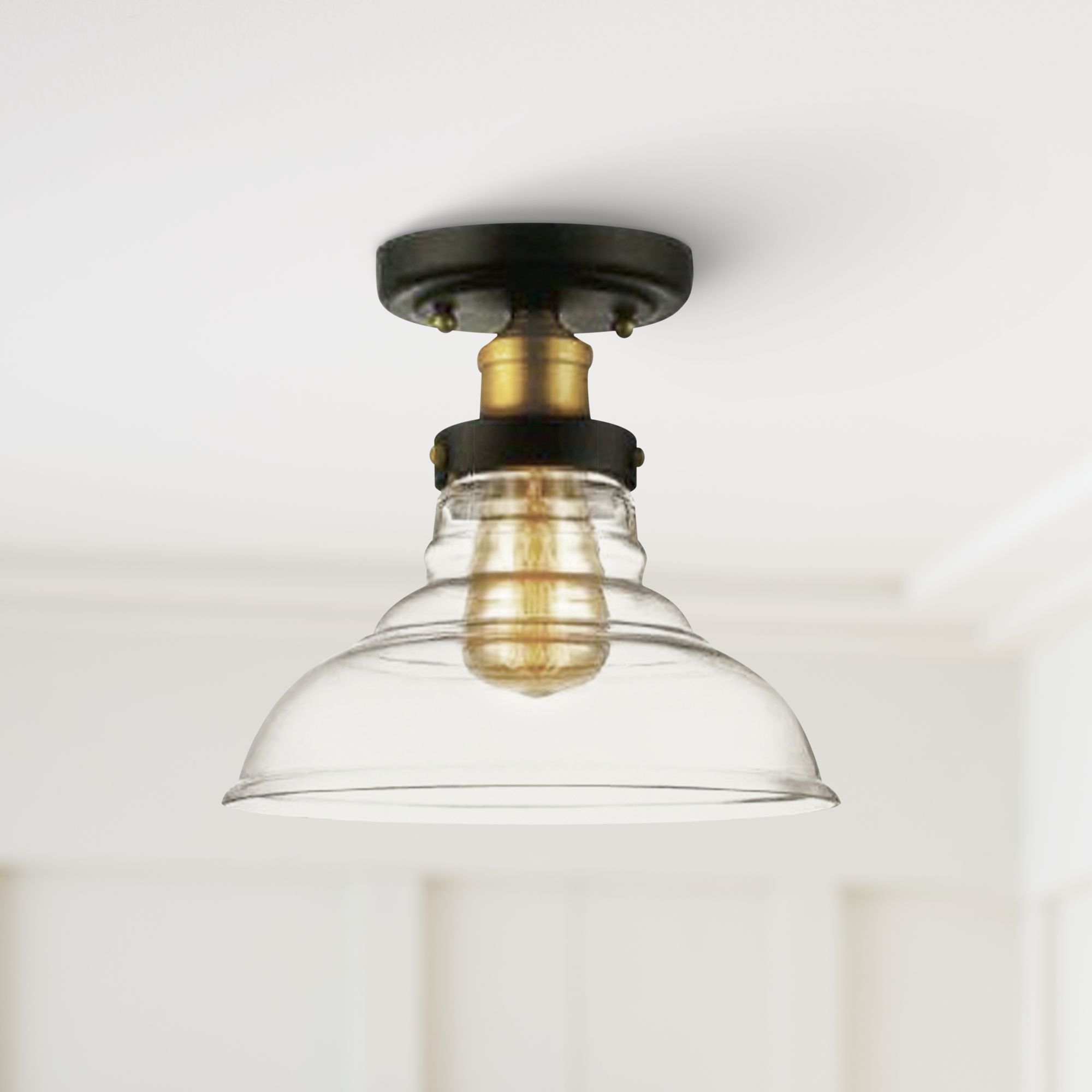 Salzburg 8" Wide Black and Antique Brass Ceiling Light