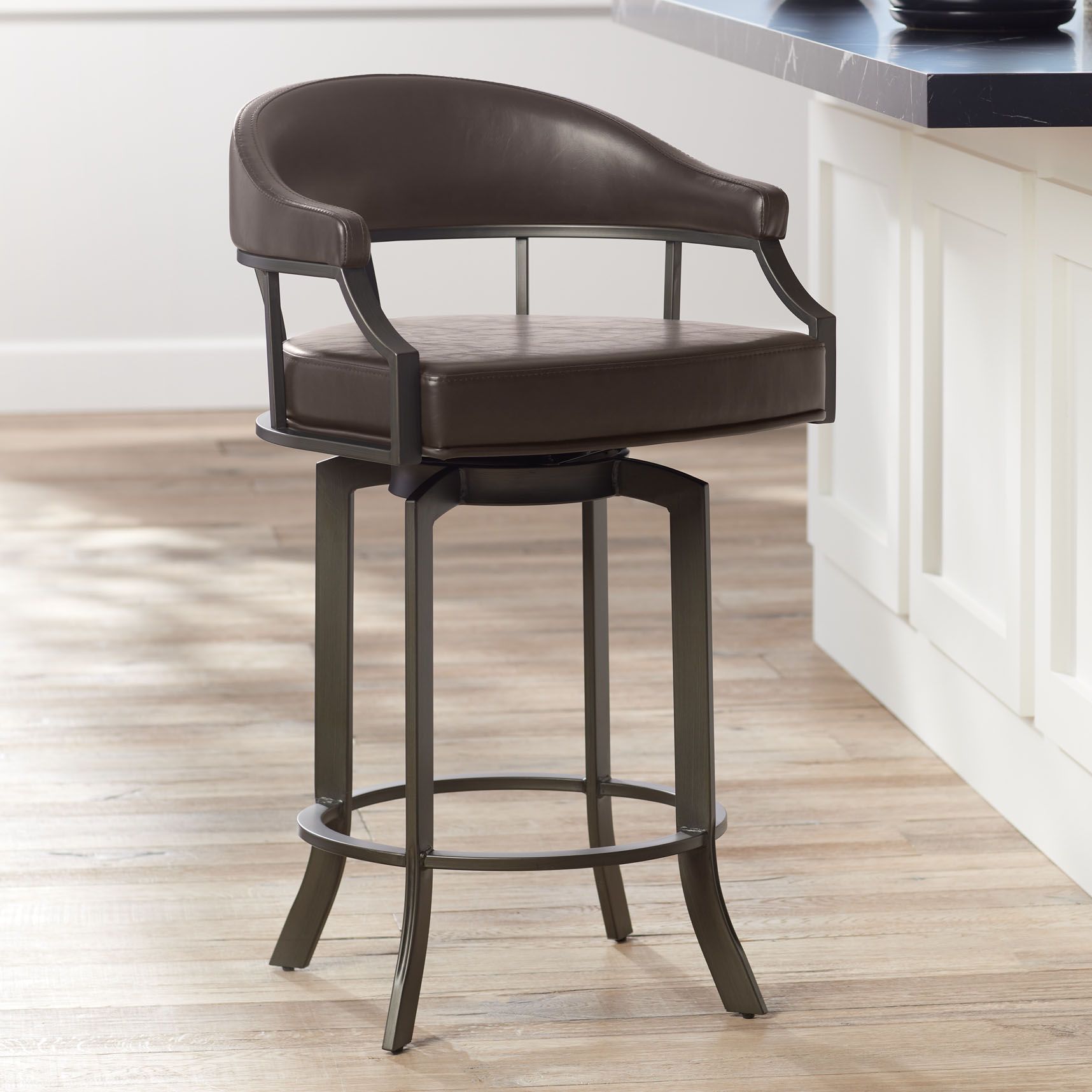 Edy 26" Brown Faux Leather Swivel Counter Stool with Arms 80P62