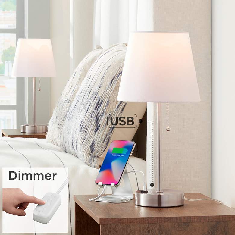 Justin Metal Accent USB Lamp Set with Table Top Dimmers